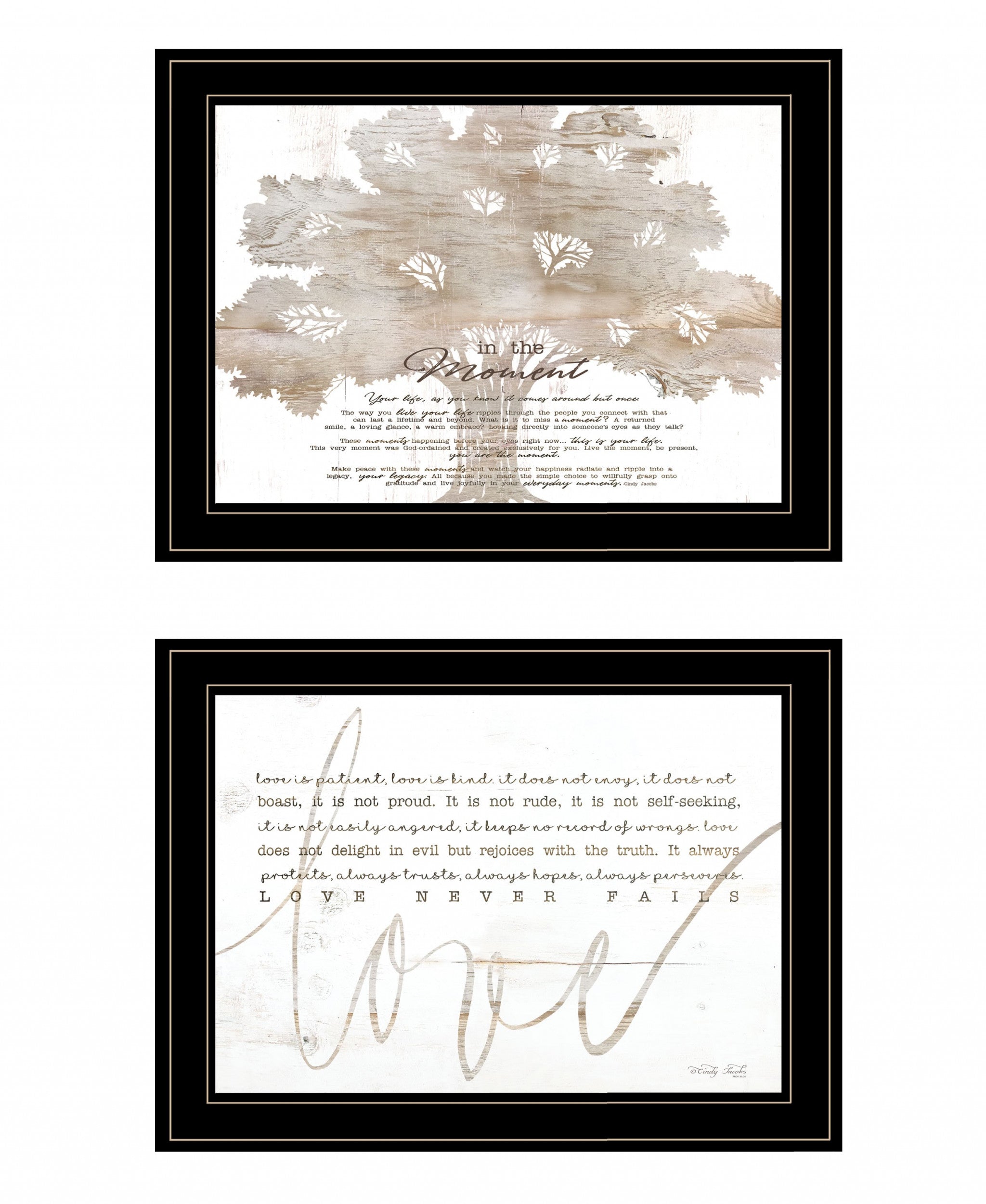 Set Of Two Love or In the Moment 1 Black Framed Print Wall Art