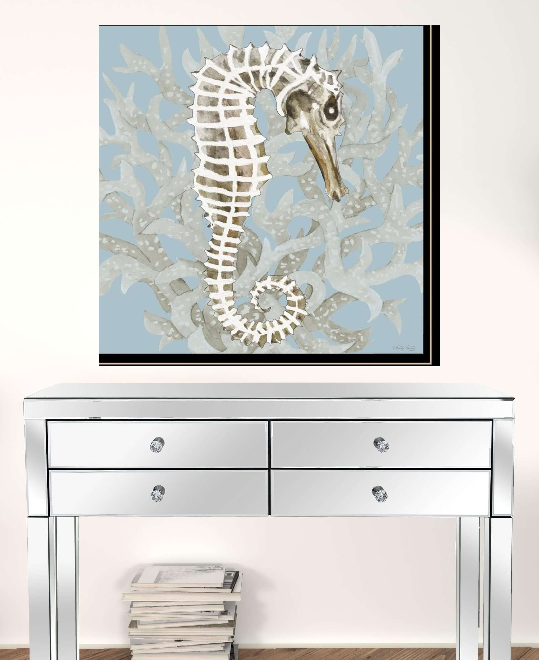 Set Of Two Coral Seahorse 1 Black Framed Print Wall Art