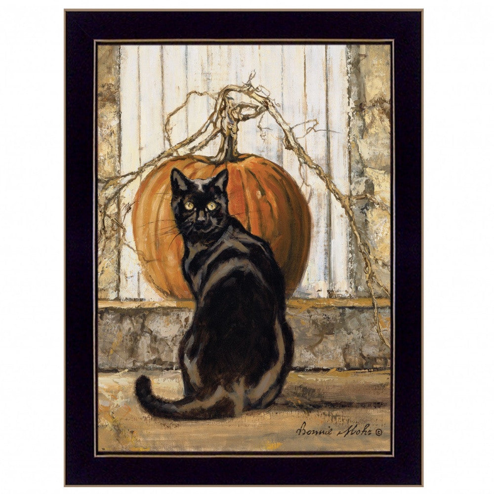 Set Of Two Harvest Moon with A Black Cat and Truck 3 Black Framed Print Kitchen Wall Art