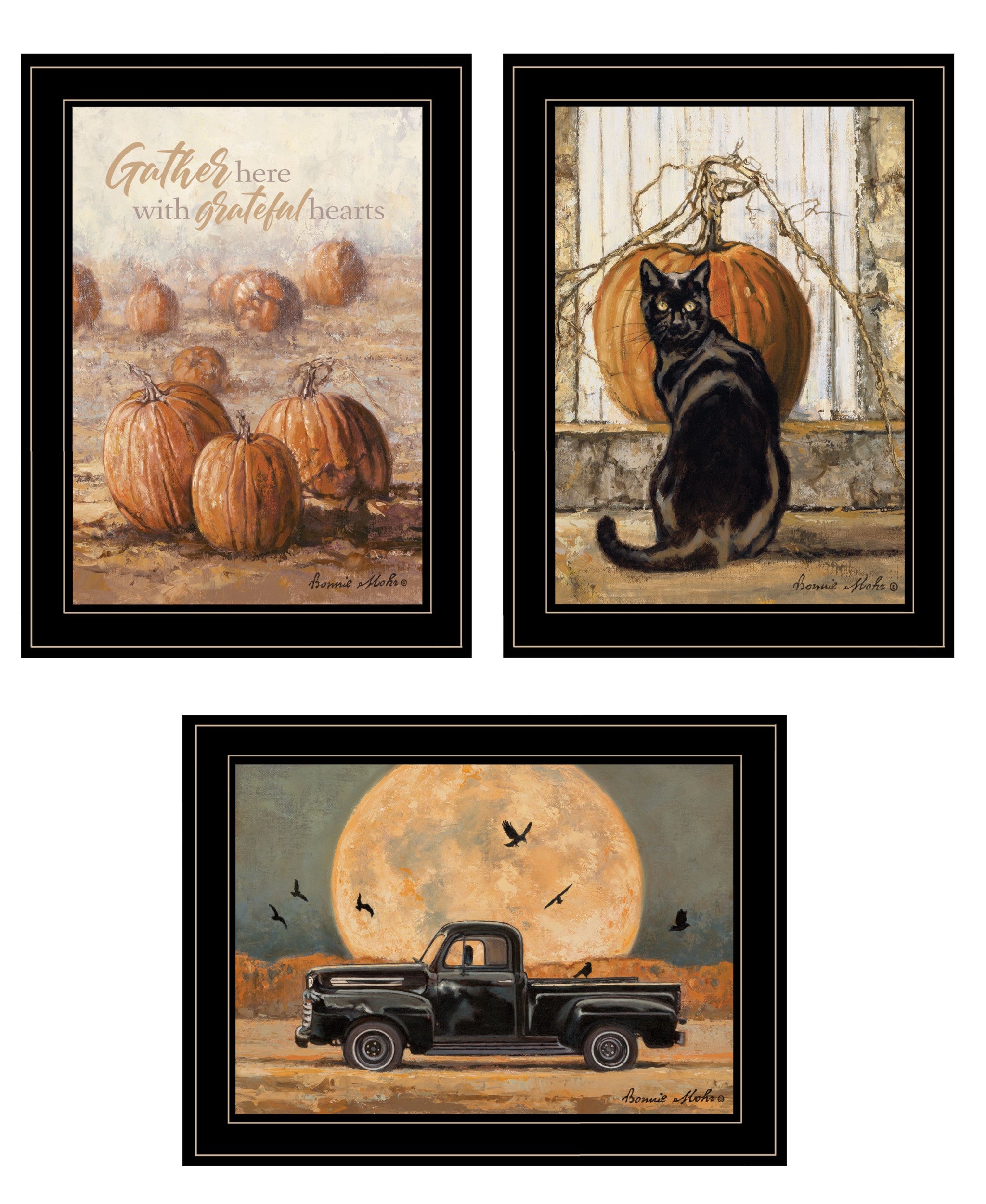 Set Of Three Harvest Moon Black Framed Print Kitchen Wall Art