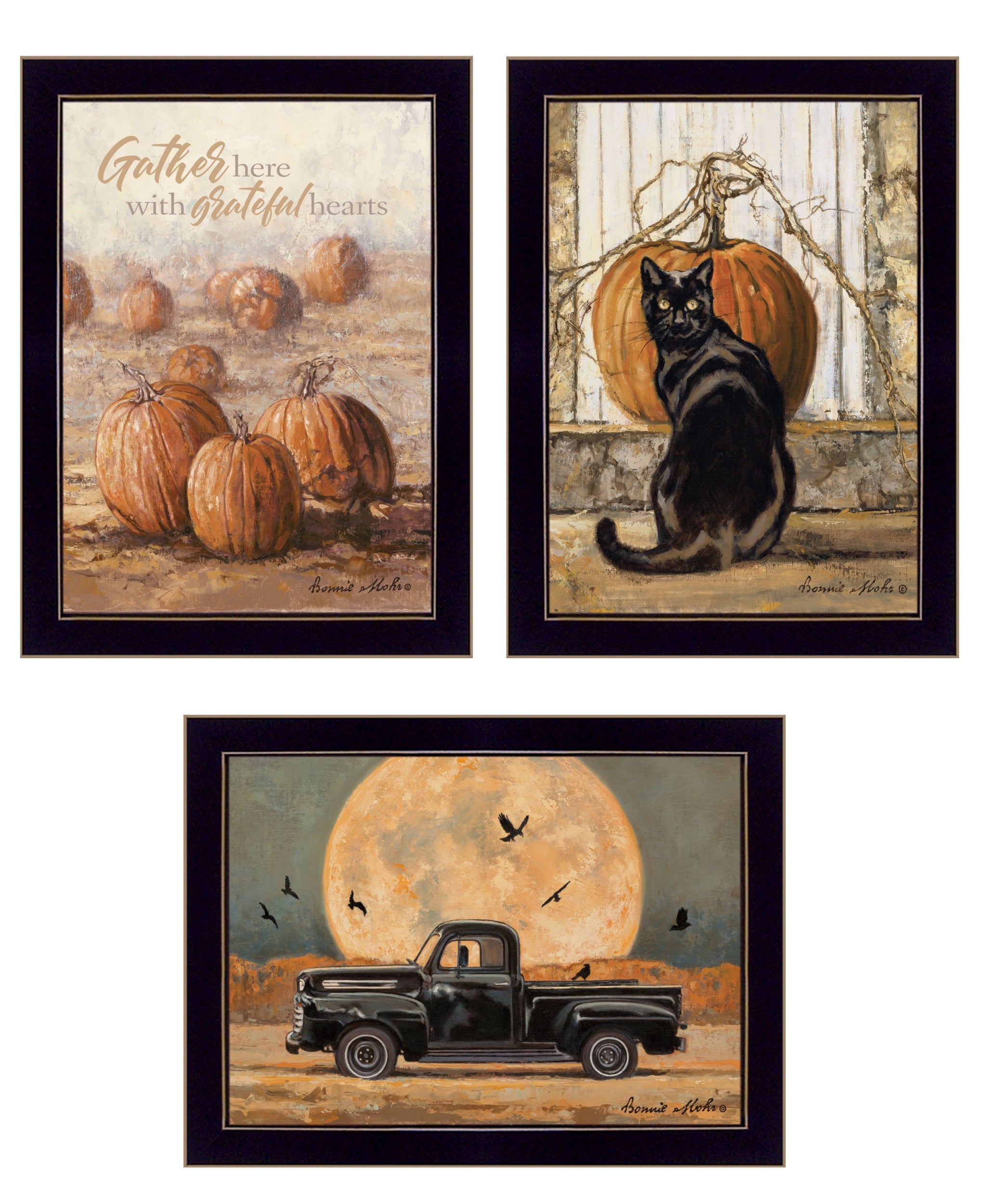 Set Of Three Harvest Moon Black Framed Print Kitchen Wall Art