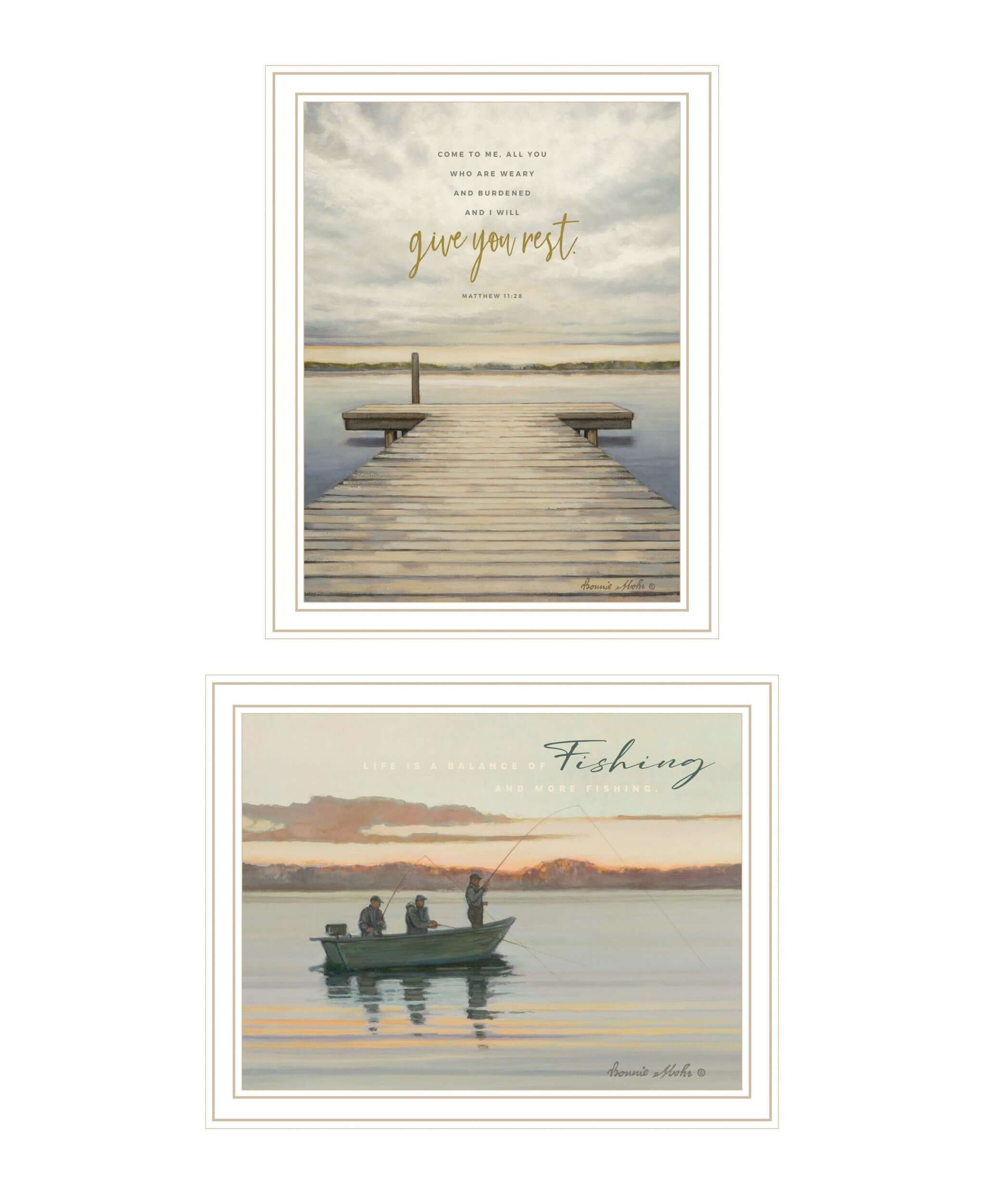 Set Of Two Lake Side Reprieve 2 White Framed Print Wall Art