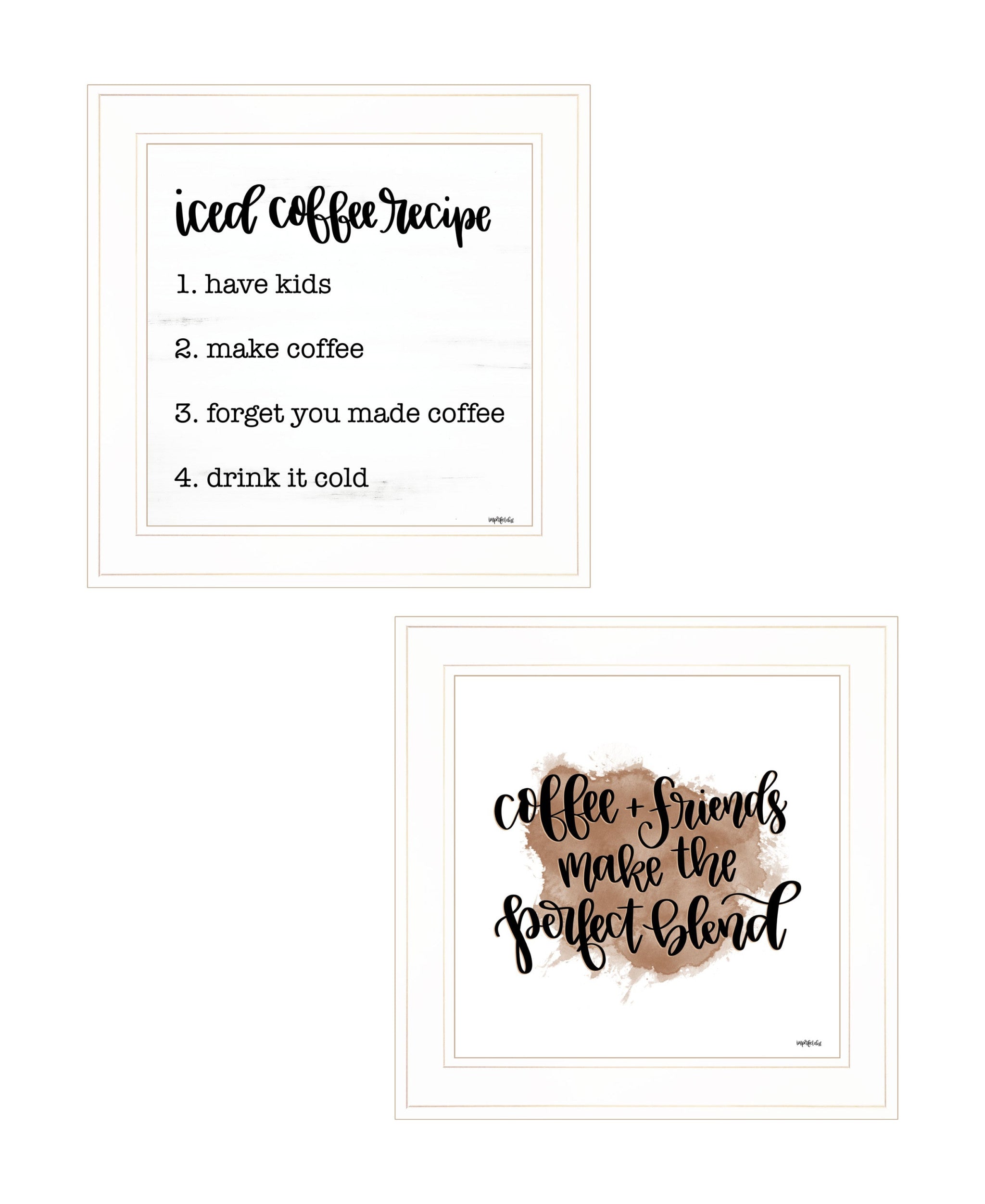 Set Of Two Coffee and Friends Recipe White Framed Print Kitchen Wall Art