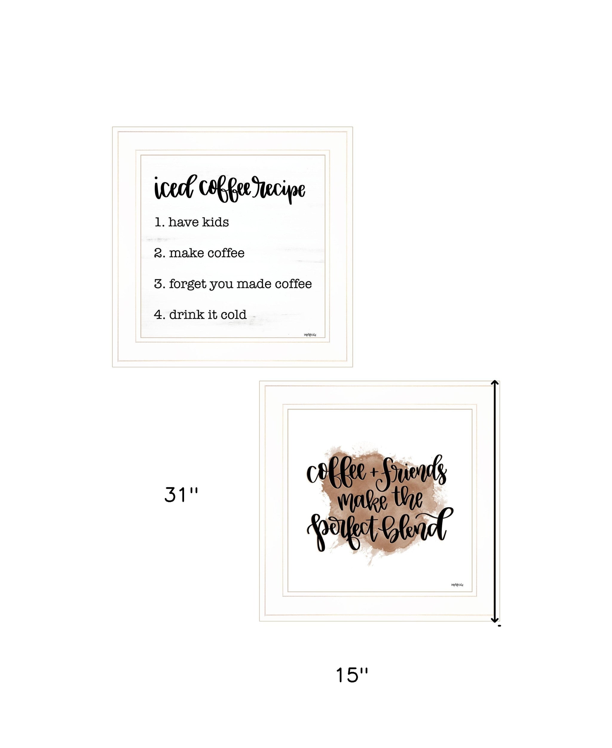 Set Of Two Coffee and Friends Recipe White Framed Print Kitchen Wall Art