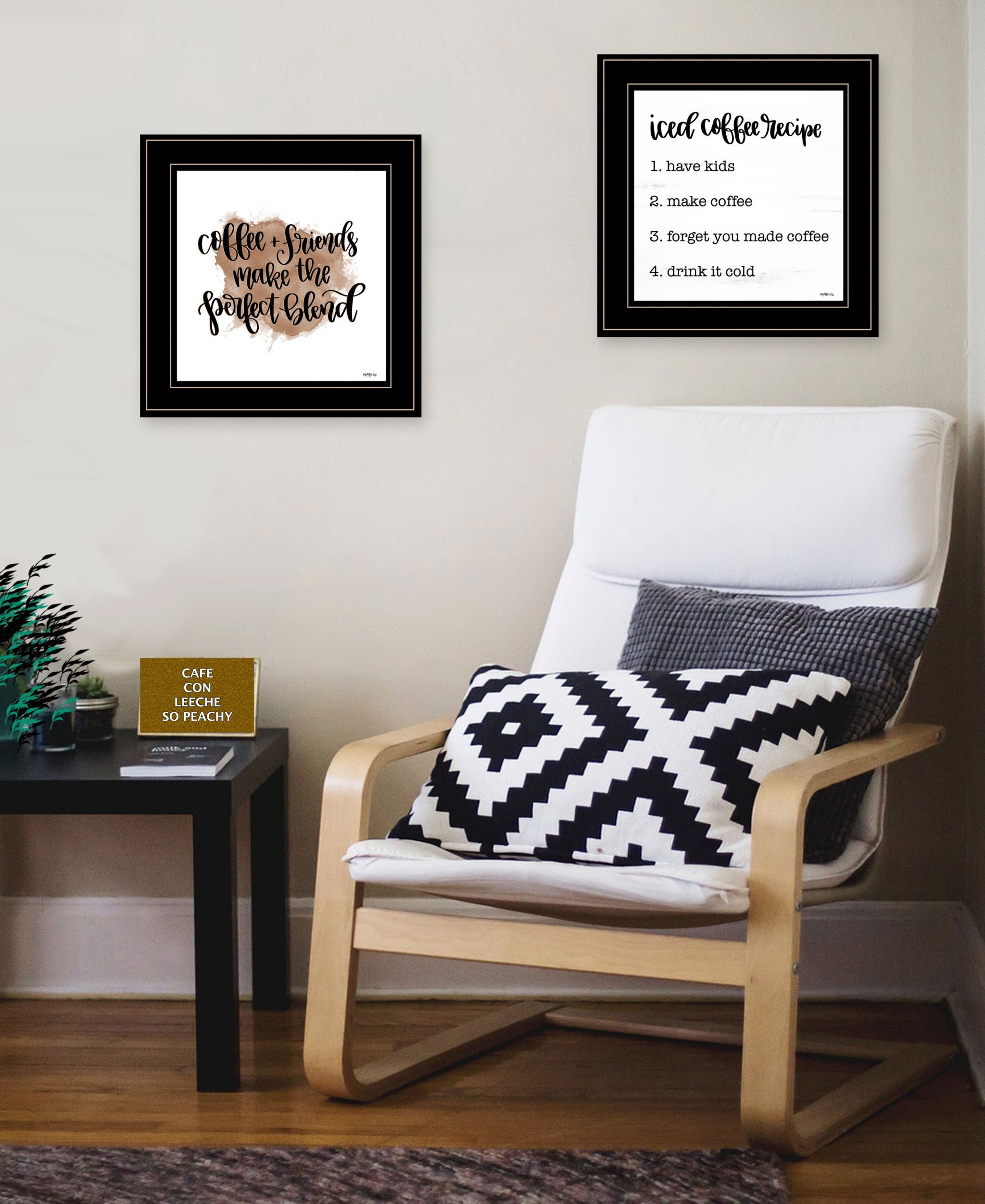 Set Of Two Coffee and Friends Recipe White Framed Print Kitchen Wall Art