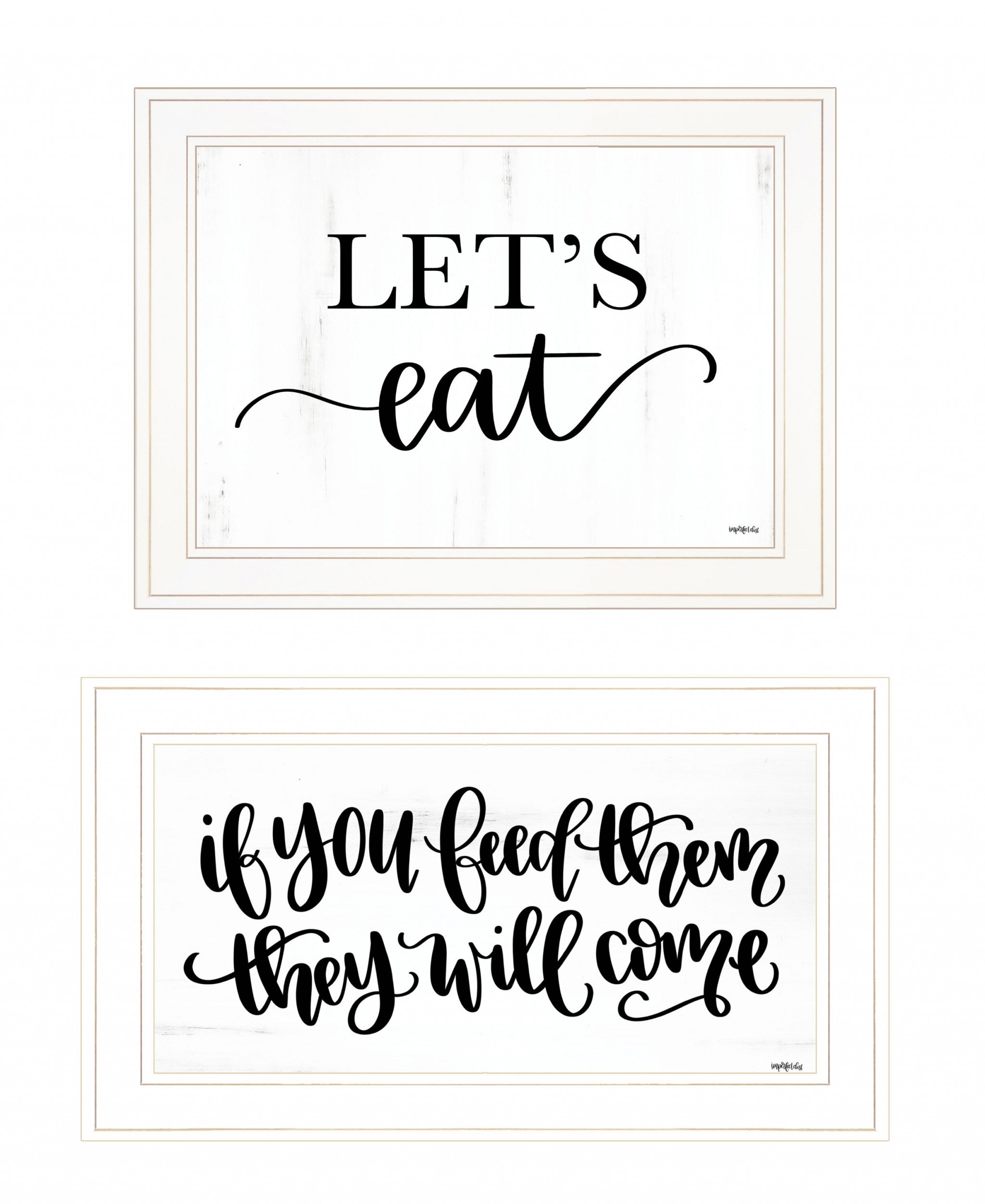 Set Of Two Lets Eat or Feed Them 1 White Framed Print Kitchen Wall Art