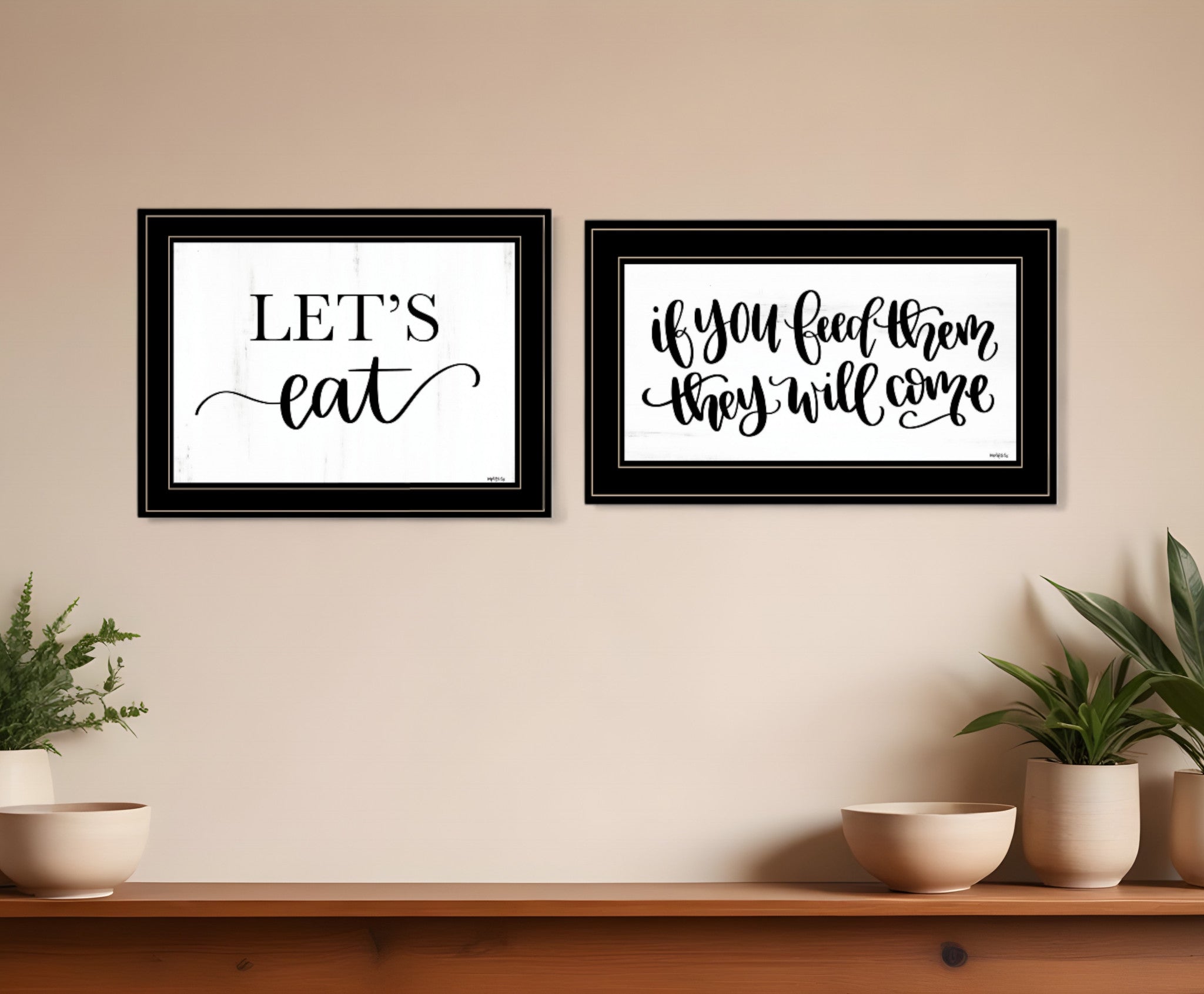 Set Of Two Lets Eat or Feed Them 2 Black Framed Print Kitchen Wall Art