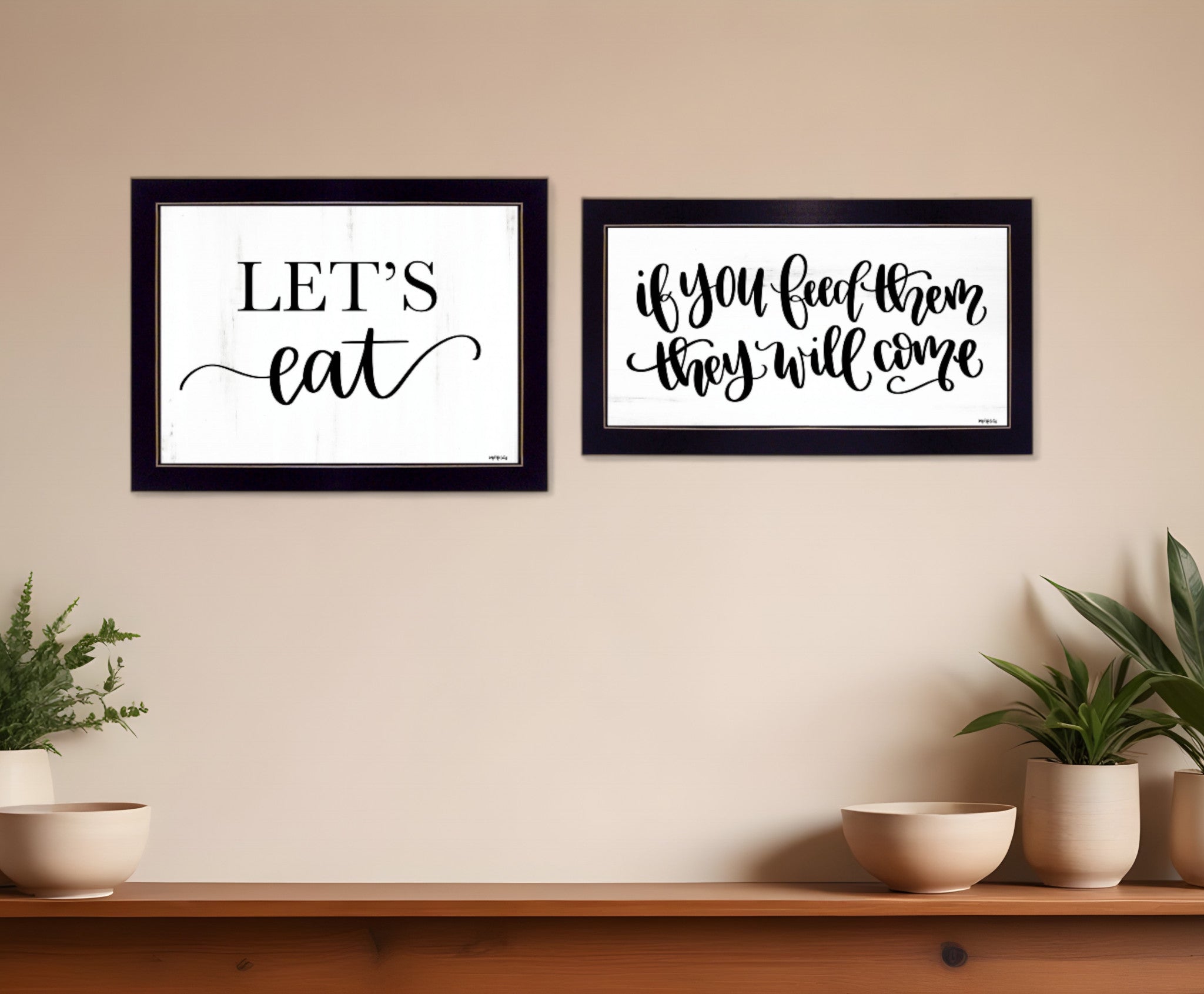 Set Of Two Lets Eat or Feed Them 3 Black Framed Print Kitchen Wall Art