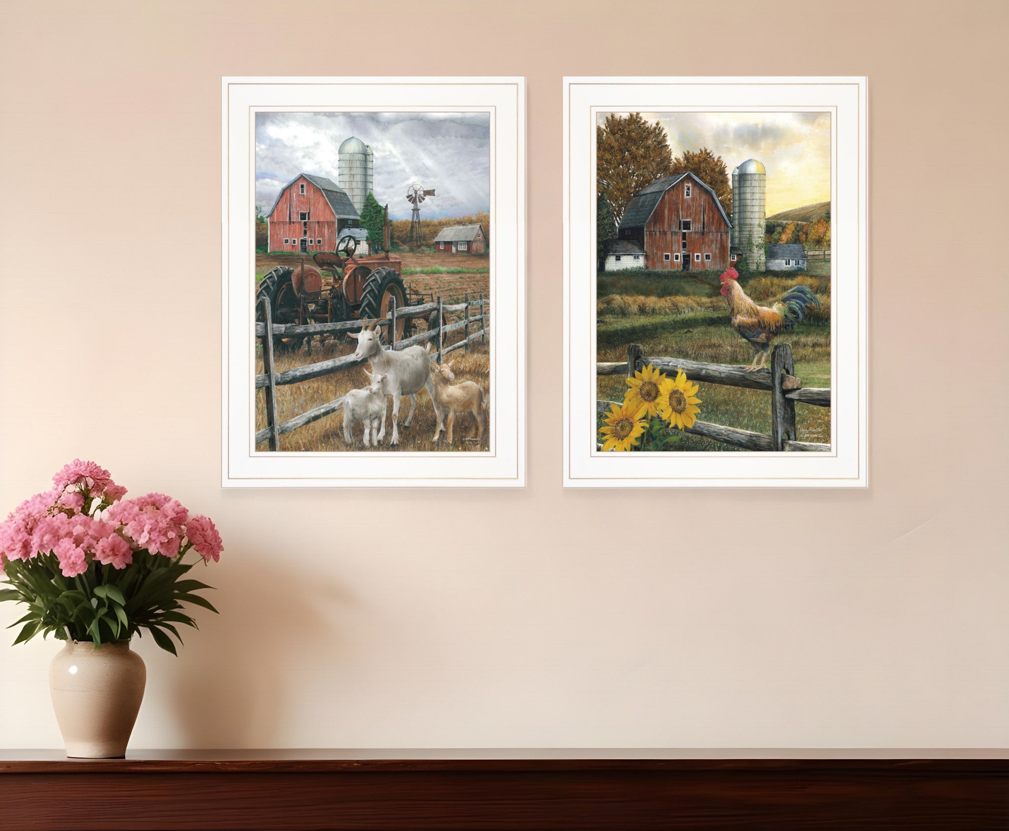 Set Of Two Farm Life White Framed Print Wall Art