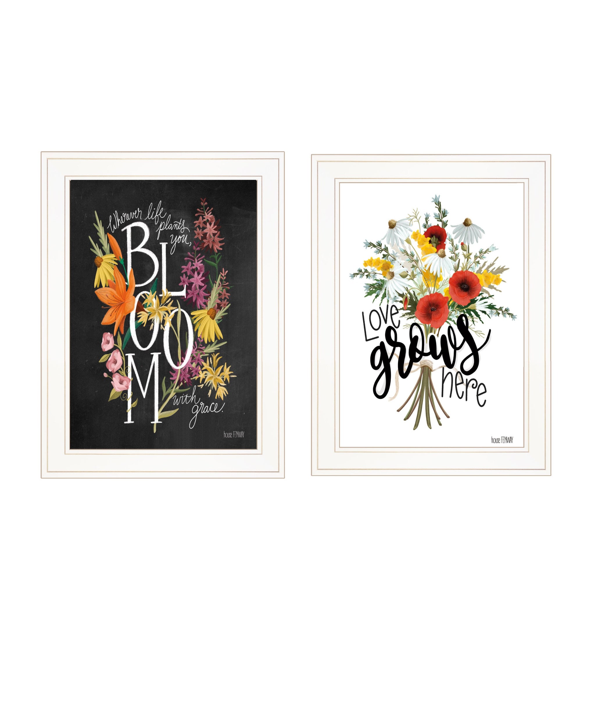 Set Of Two Love and Bloom White Framed Print Wall Art