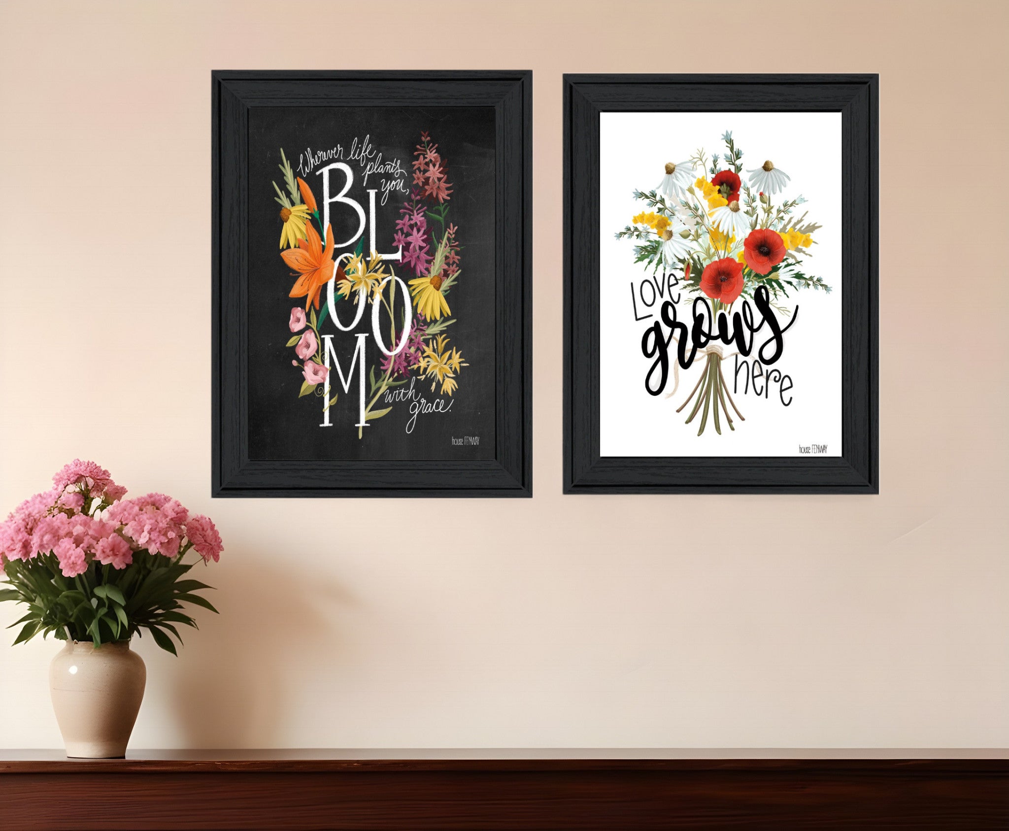 Set Of Two Love and Bloom White Framed Print Wall Art