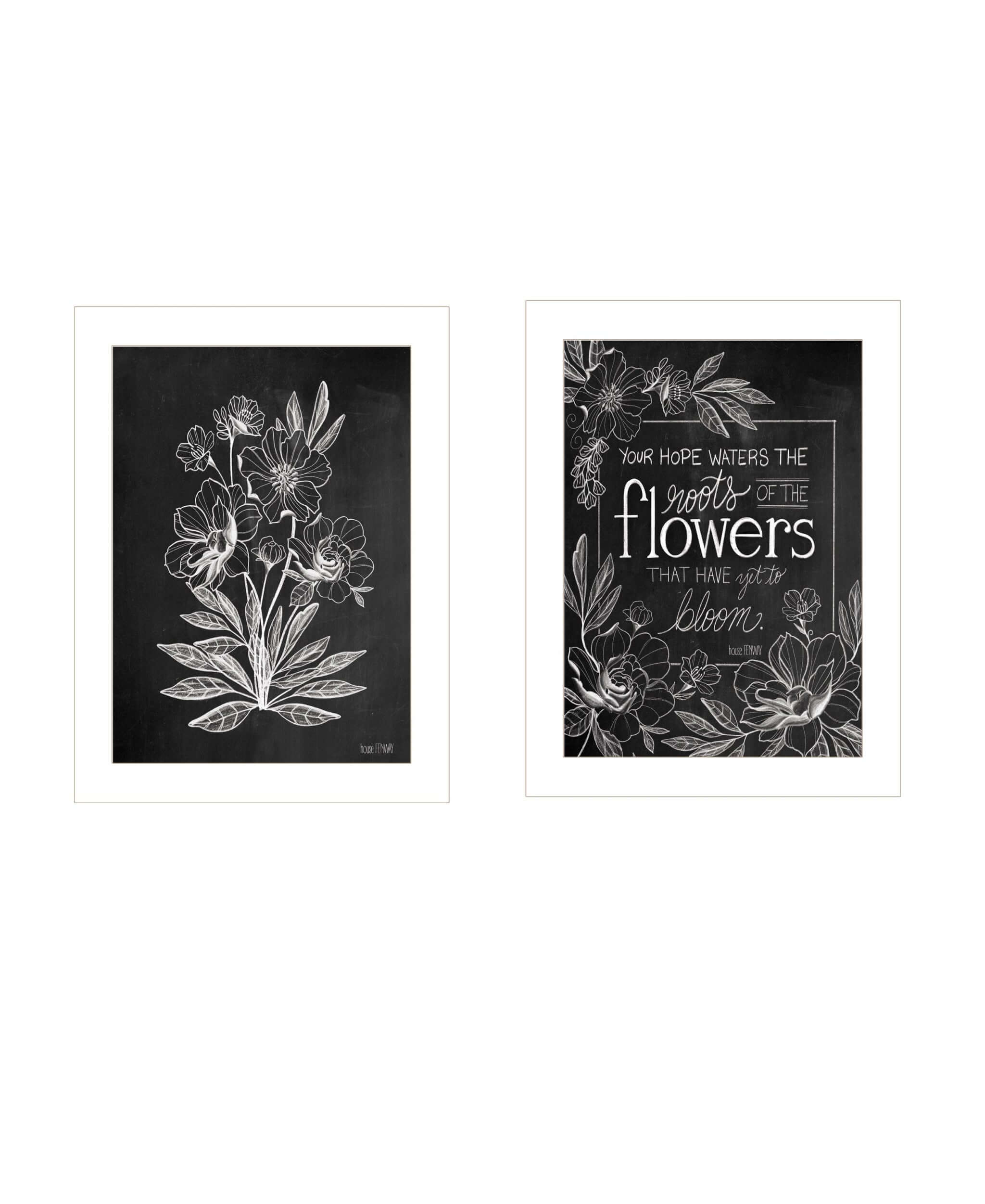 Set Of Two Vintage Flowers In Bloom 1 White Framed Print Wall Art