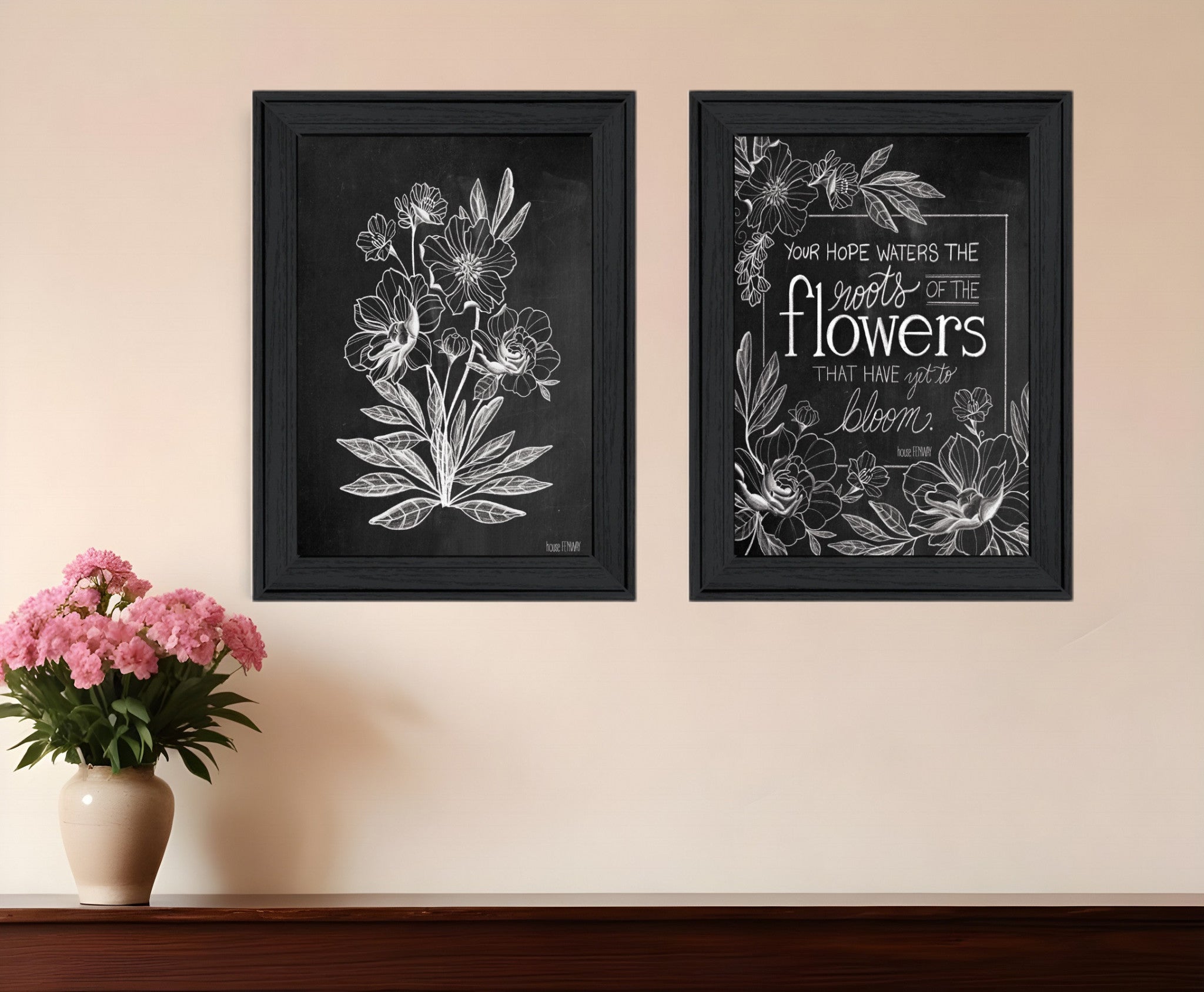 Set Of Two Vintage Flowers in Bloom White Framed Print Wall Art