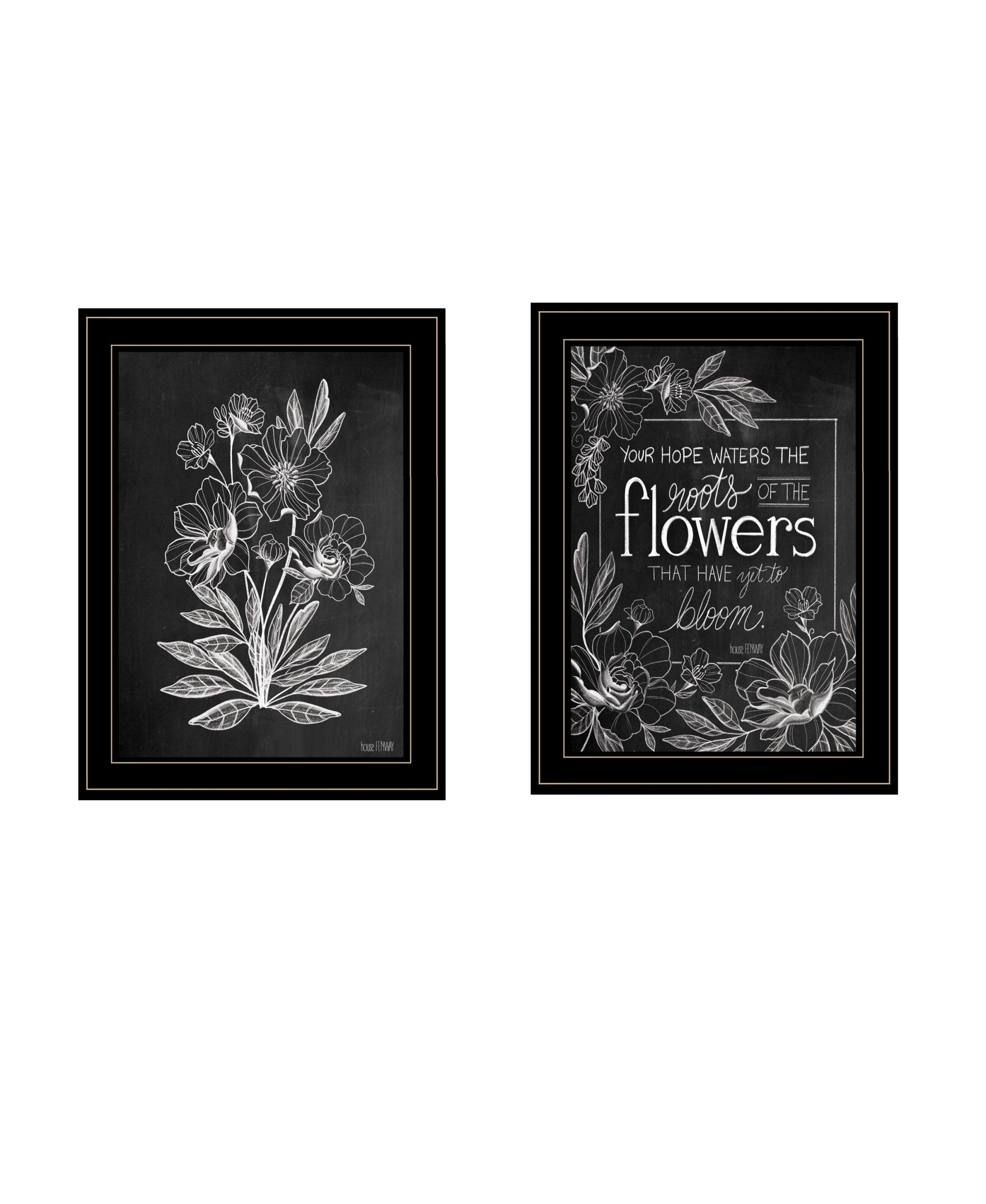 Set Of Two Vintage Flowers in Bloom White Framed Print Wall Art