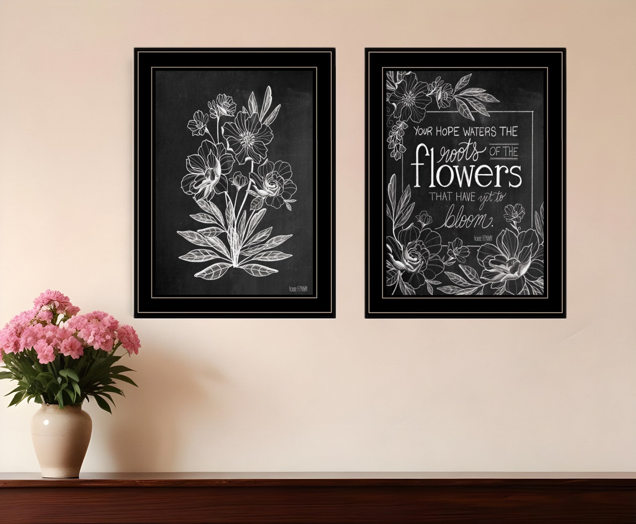 Set Of Two Vintage Flowers in Bloom White Framed Print Wall Art