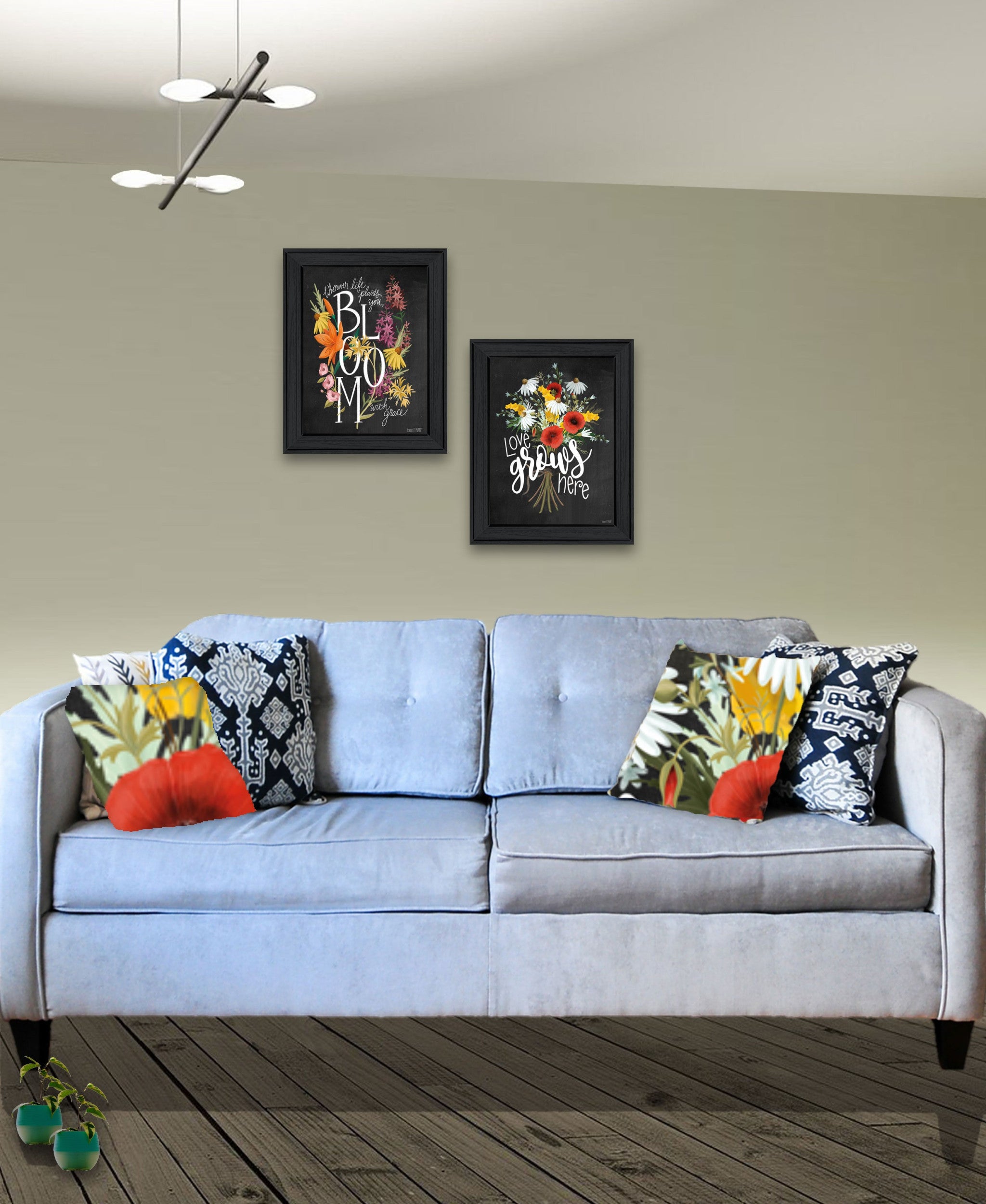 Set Of Two Love Grows Here Black Framed Print Wall Art