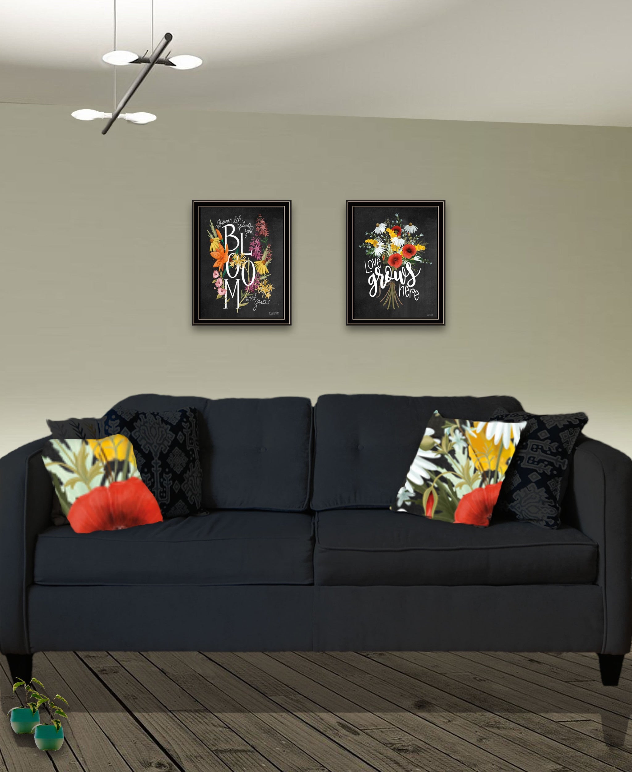 Set Of Two Love Grows Here Black Framed Print Wall Art