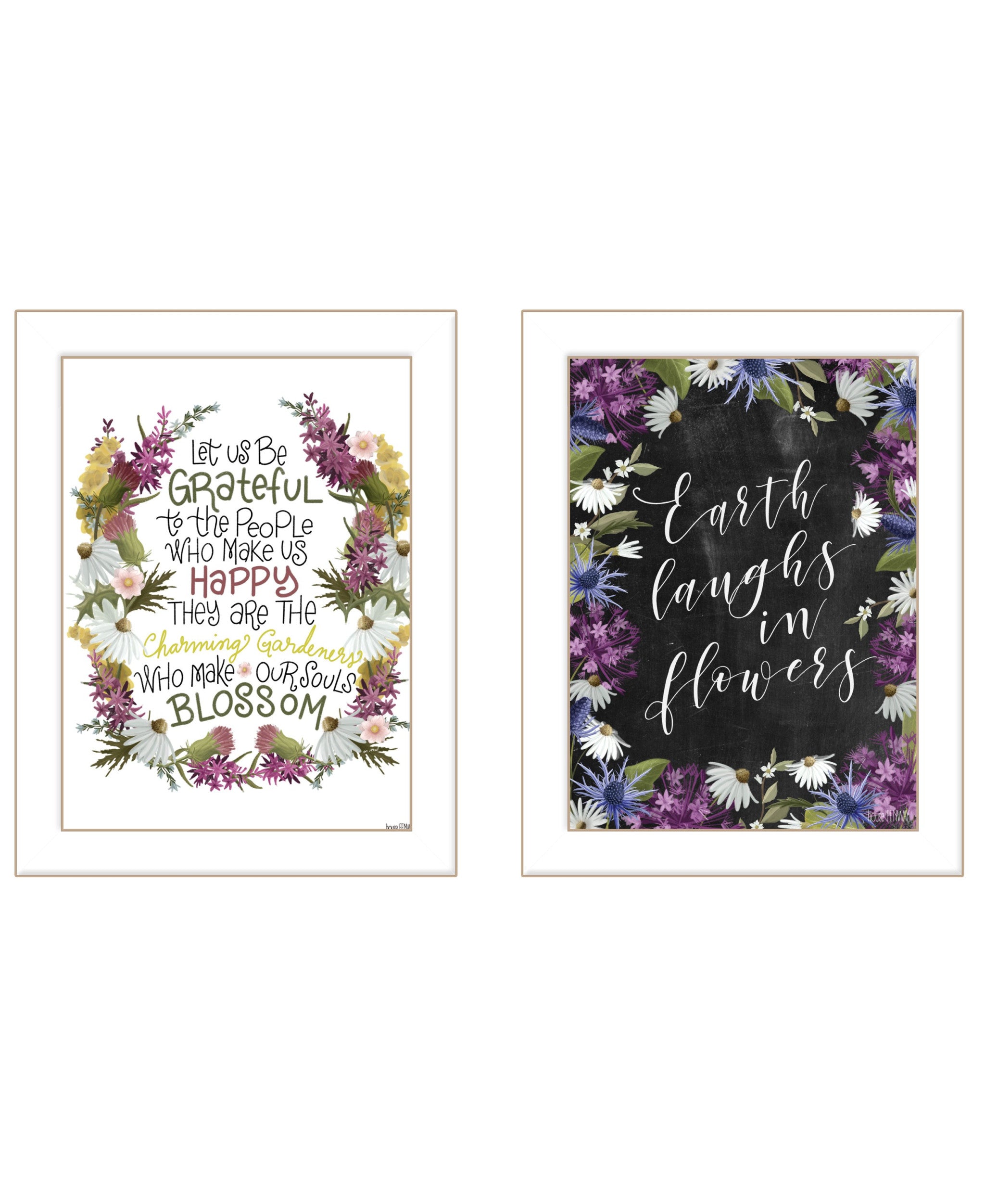 Set Of Two Flowers Make Us Laugh White Framed Print Wall Art