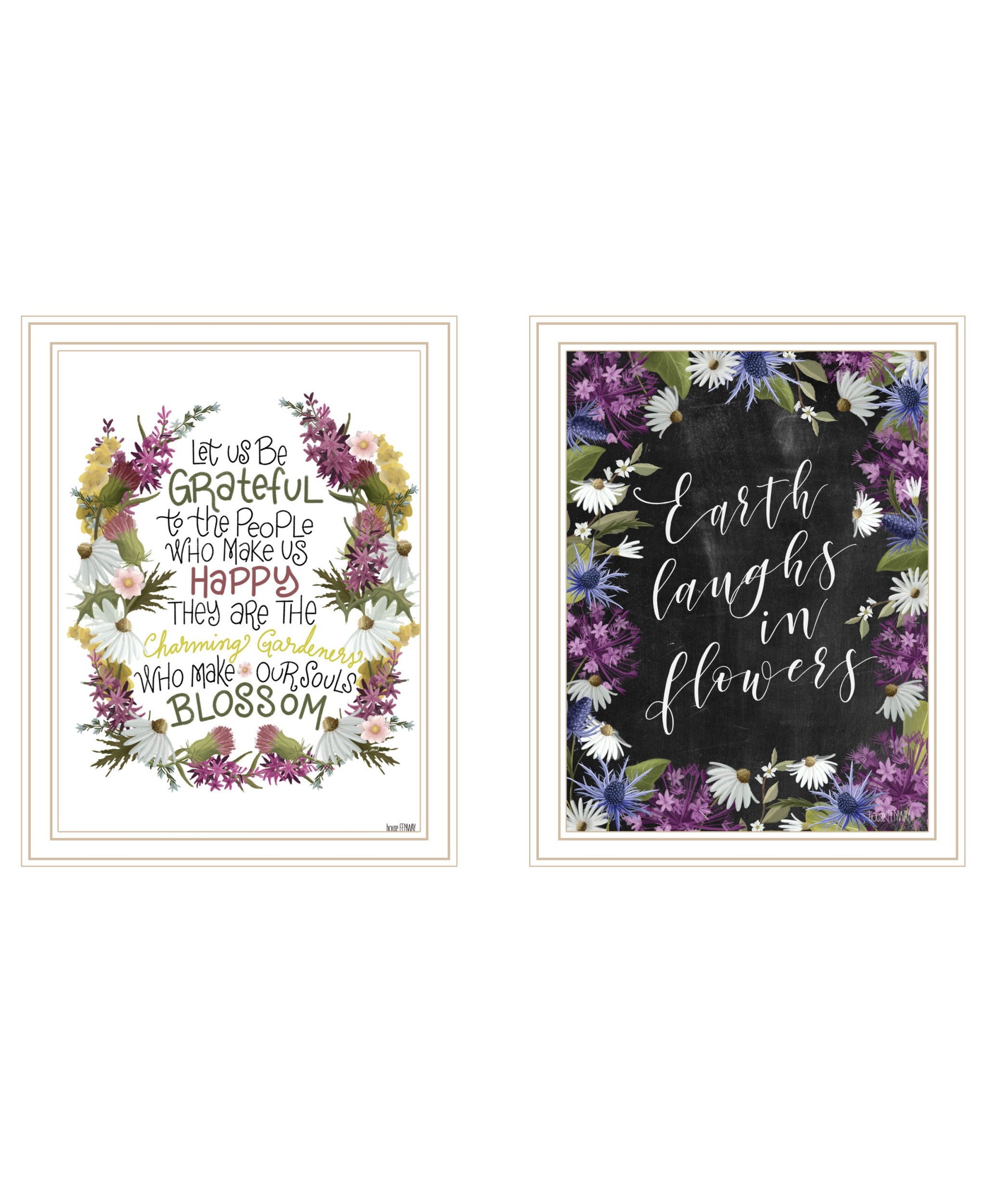 Set Of Two Flowers Make Us Laugh White Framed Print Wall Art