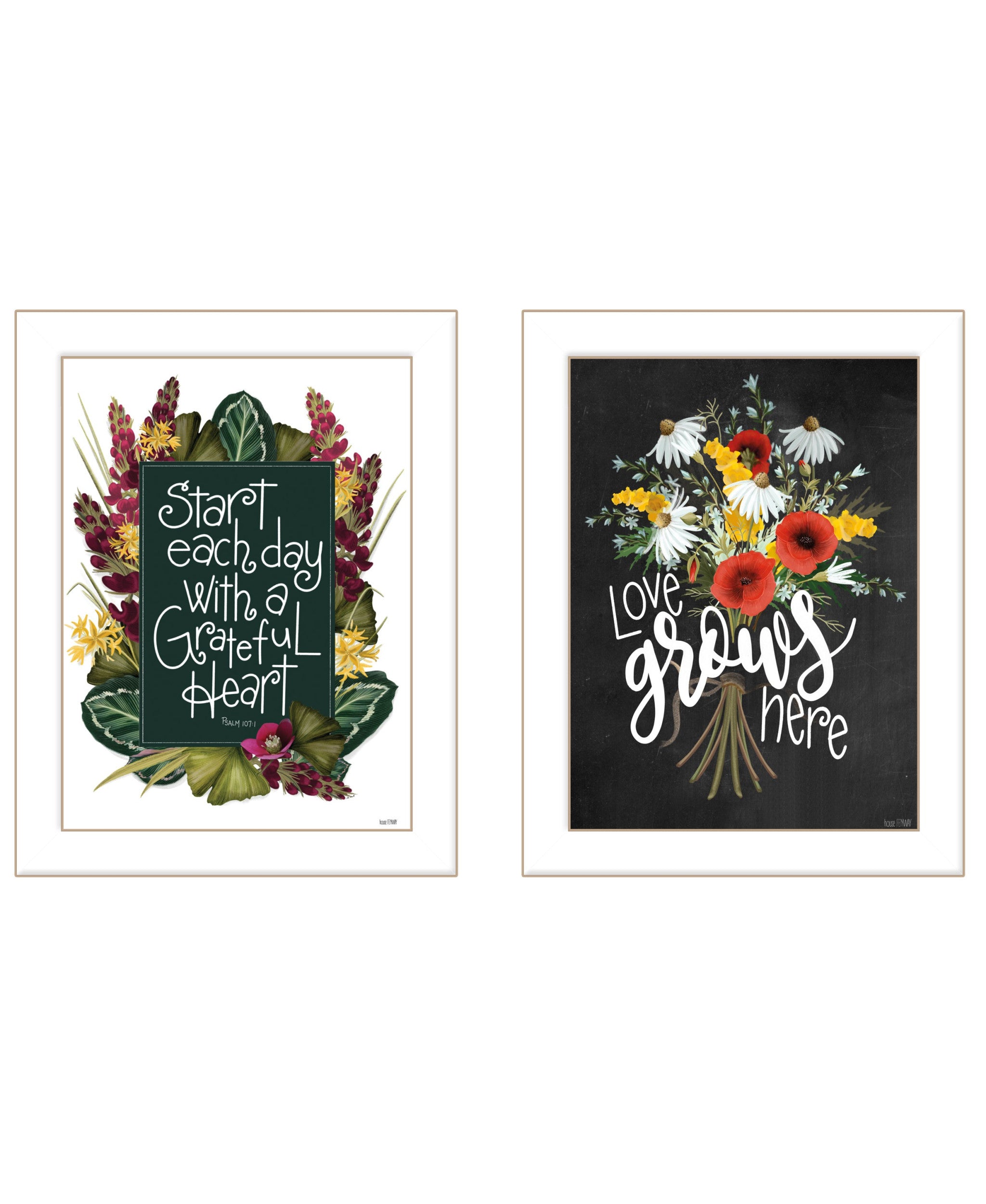 Set Of Two With Grateful Hearts White Framed Print Wall Art