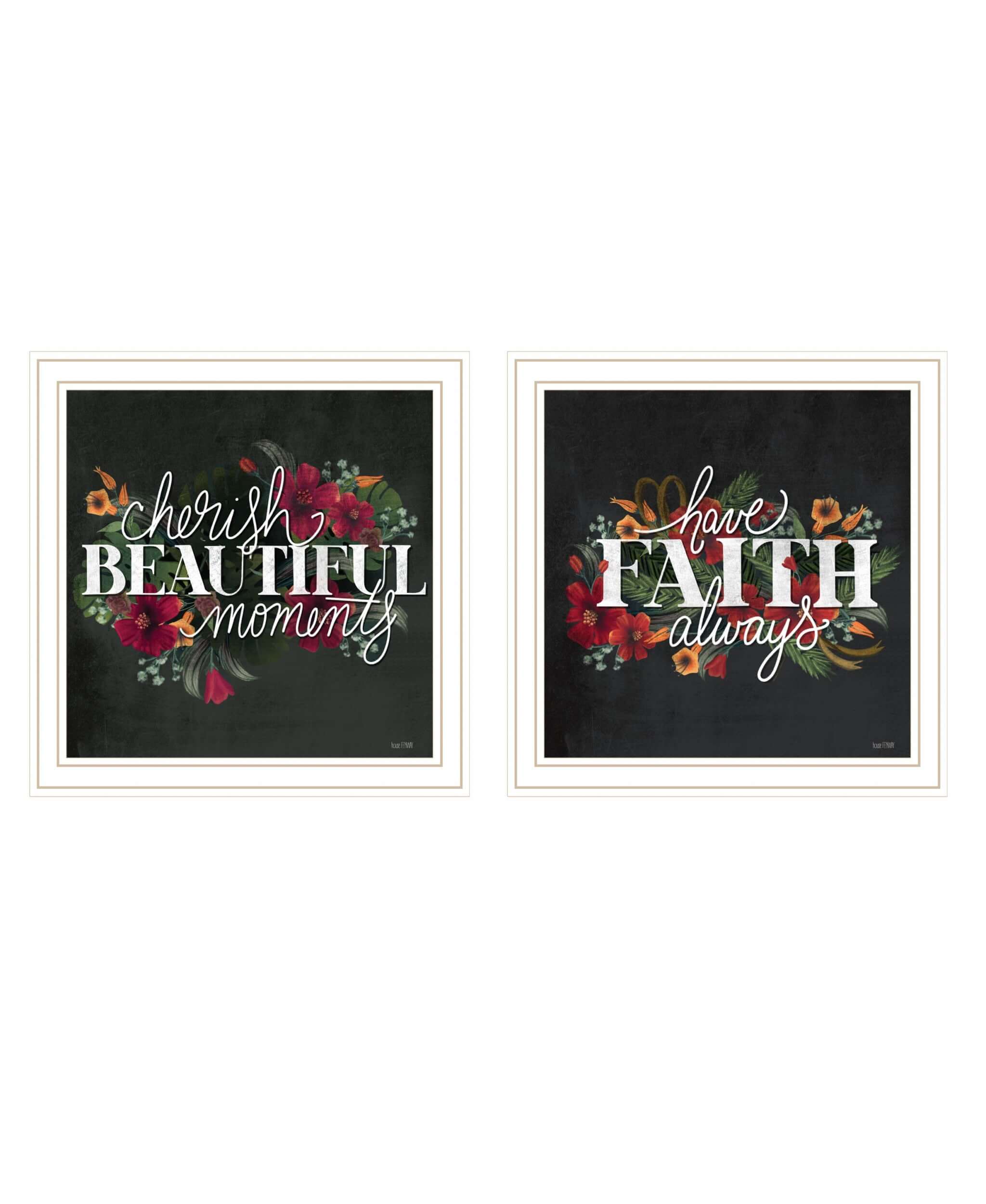 Set Of Two Cherish And Have Faith 3 White Framed Print Wall Art