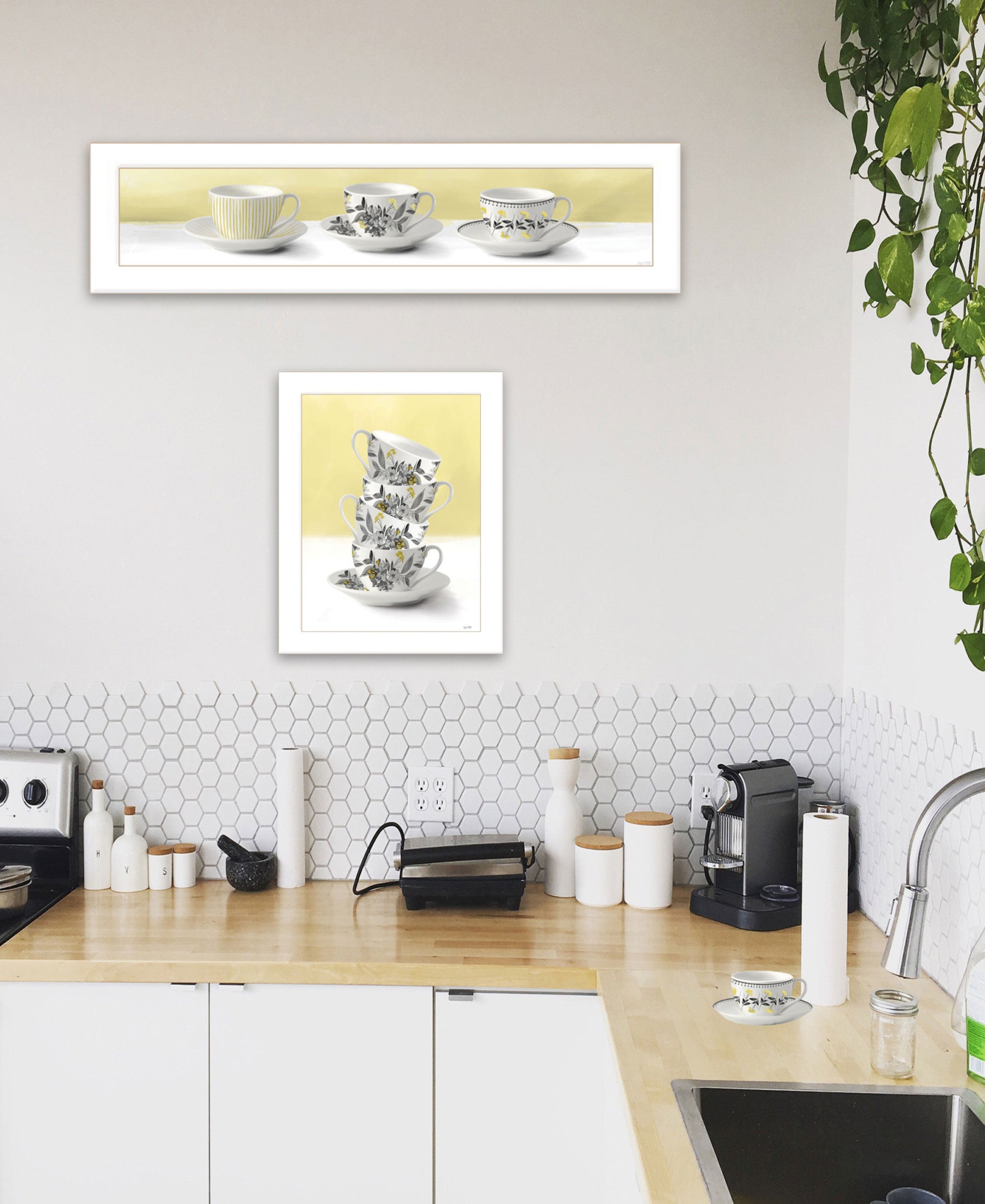 Set Of Two Teacups White Framed Print Kitchen Wall Art