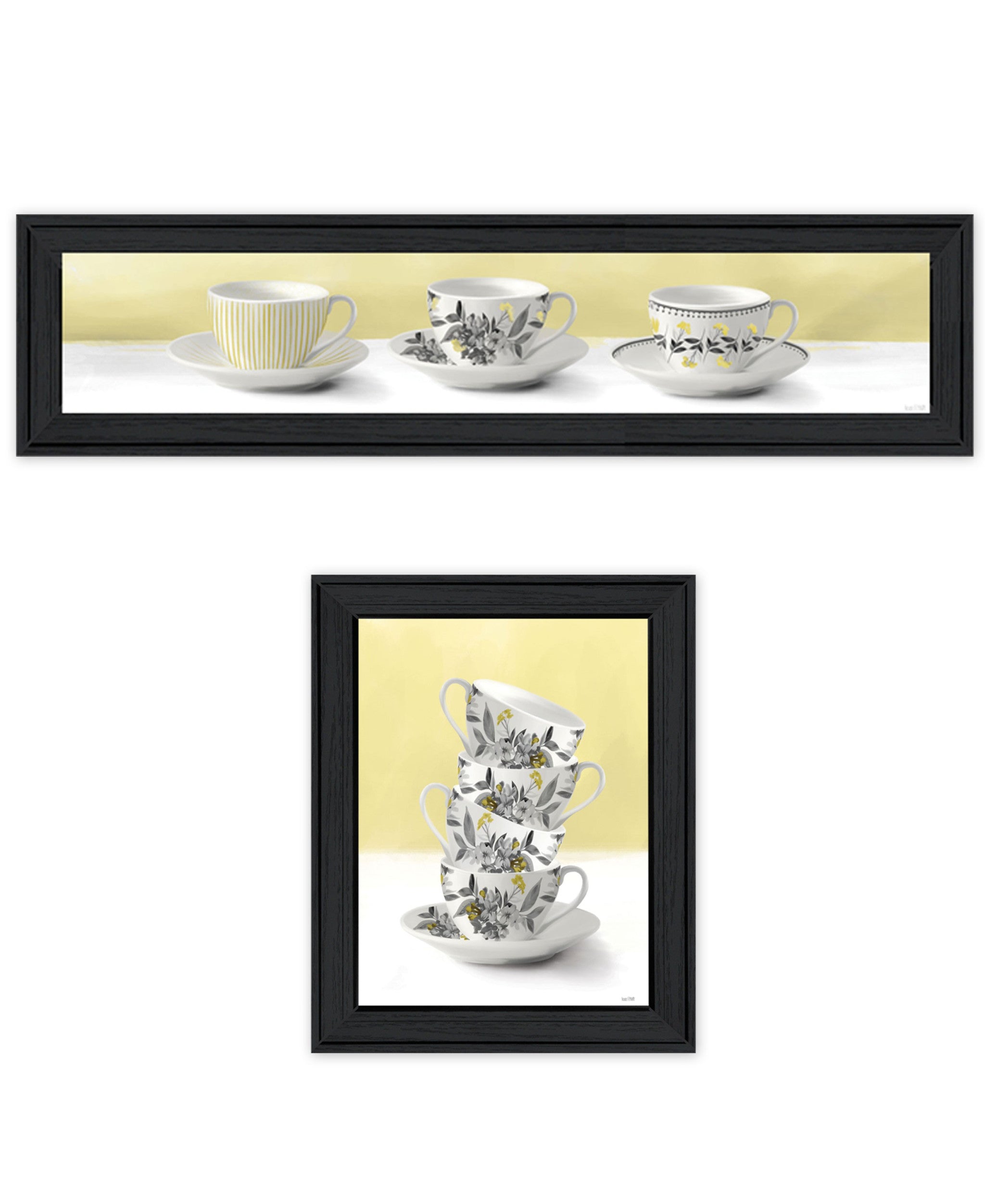 Set Of Two Teacups Black Framed Print Kitchen Wall Art