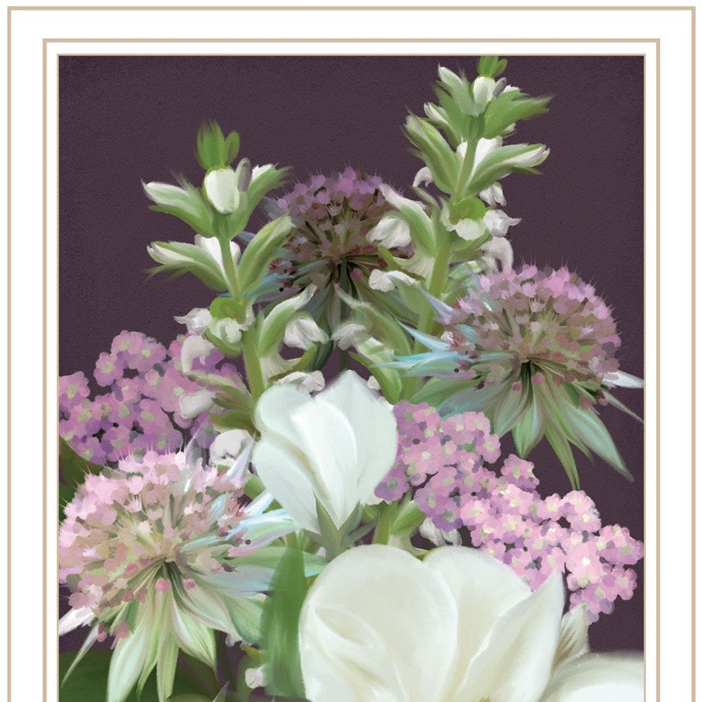 Set Of Two Lilac and Wild Plum Bouquet White Framed Print Wall Art