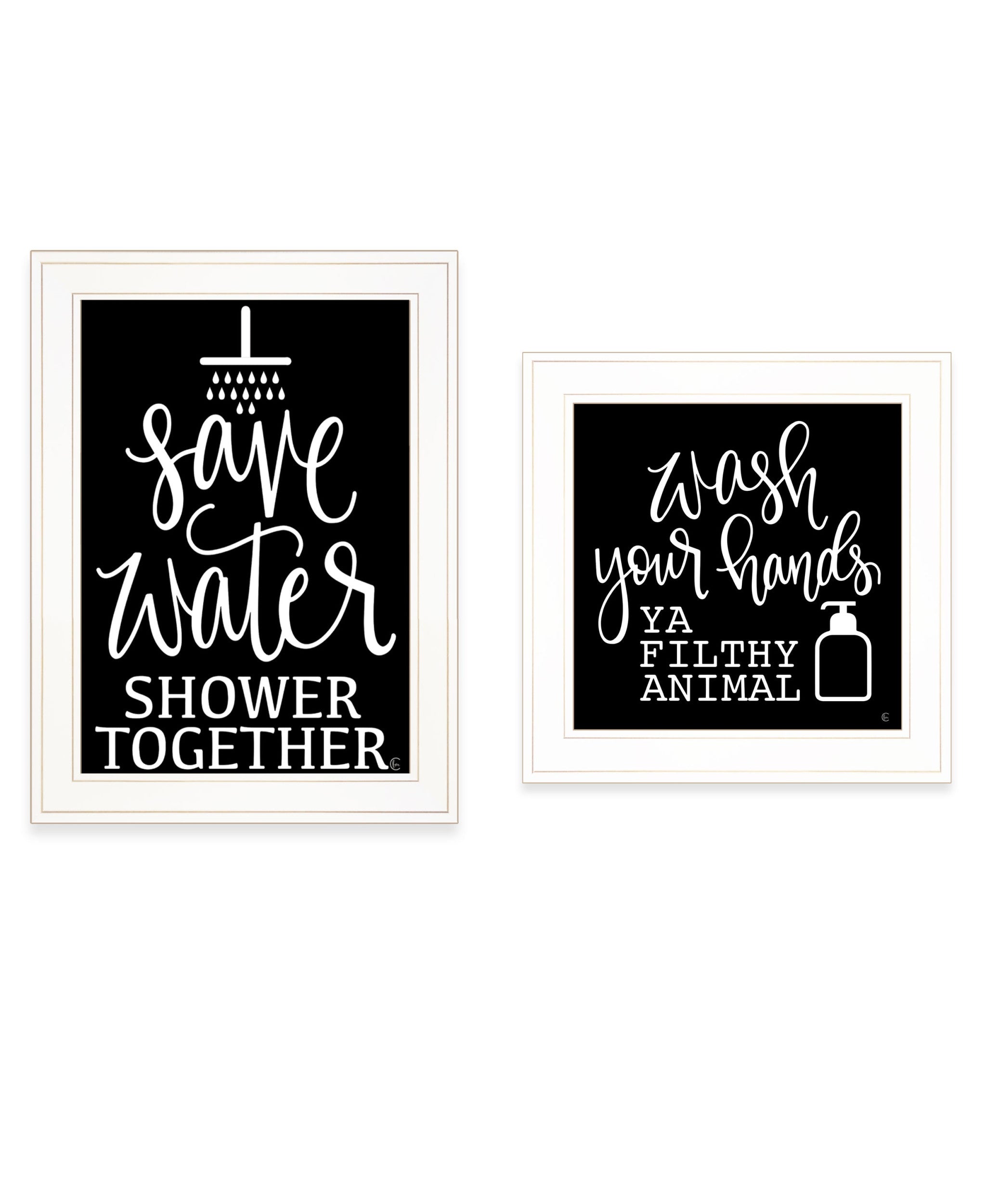 Set Of Two Wash Up White Framed Print Bathroom Wall Art