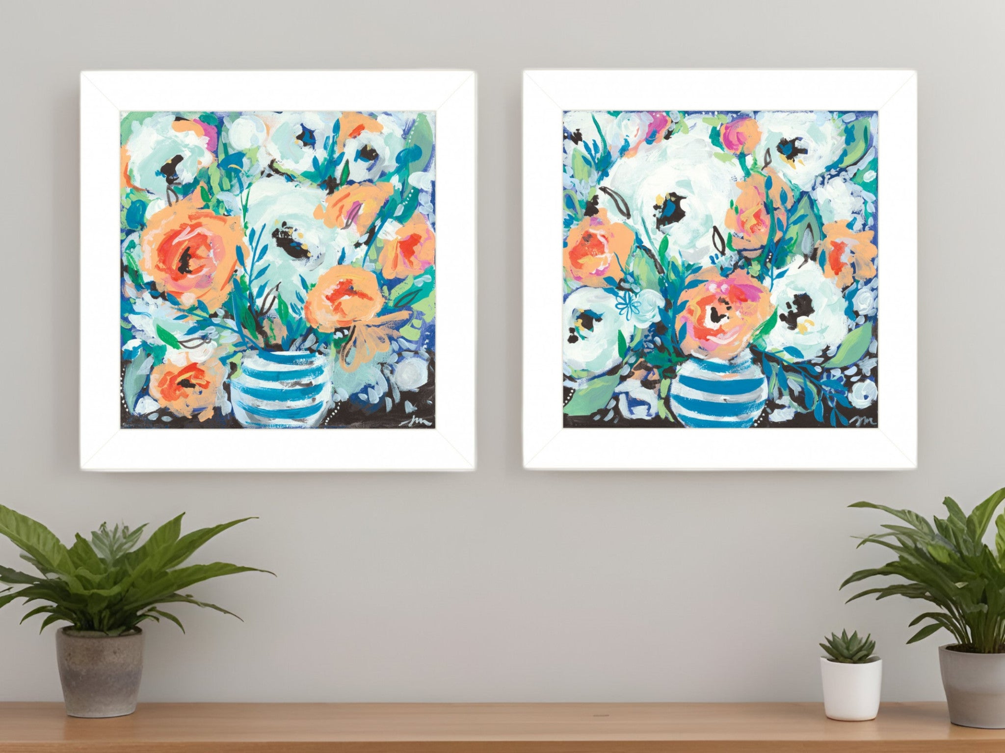 Set Of Two Fancy Floral 1 White Framed Print Wall Art