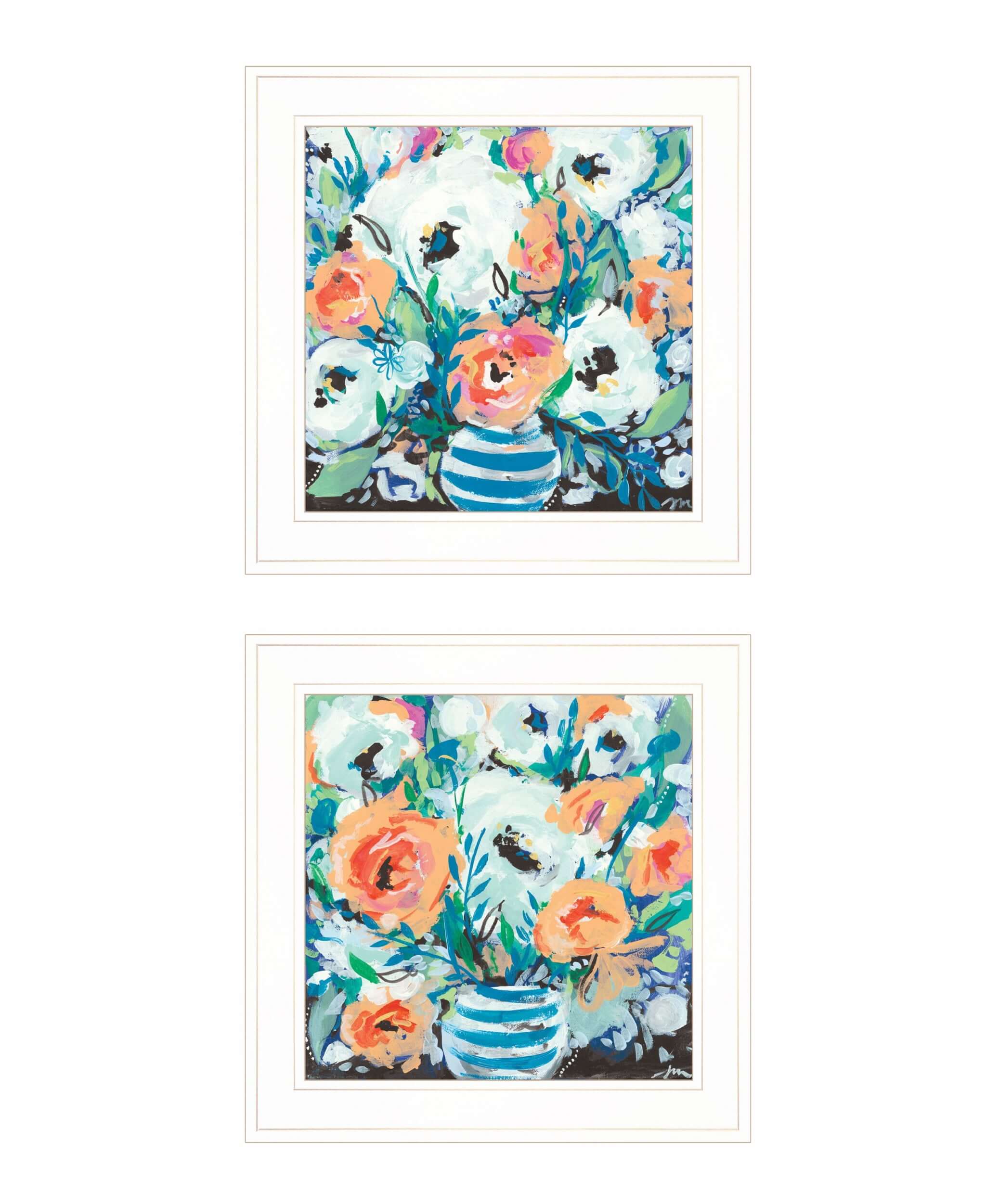 Set Of Two Fancy Floral 2 White Framed Print Wall Art