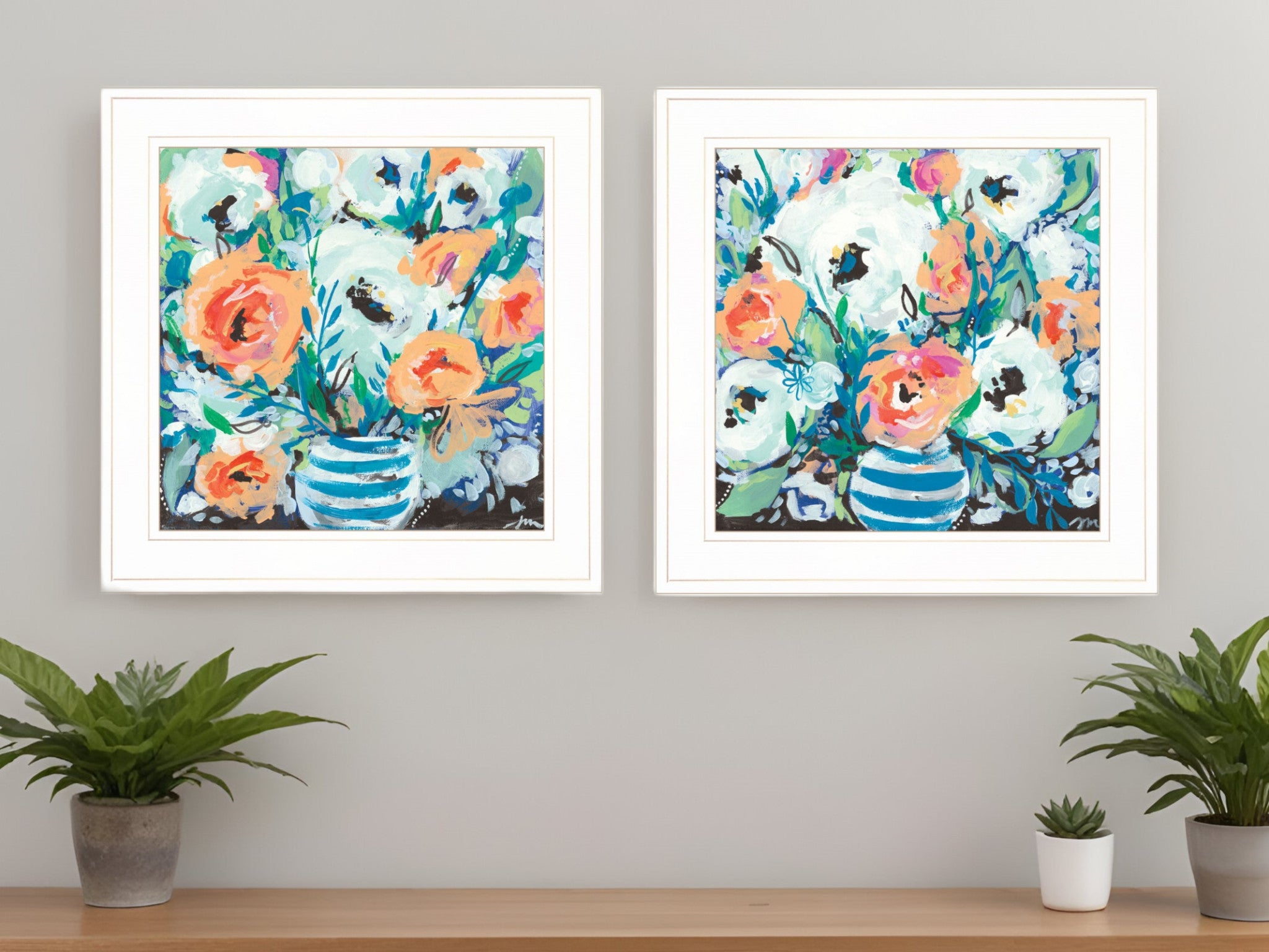 Set Of Two Fancy Floral 2 White Framed Print Wall Art