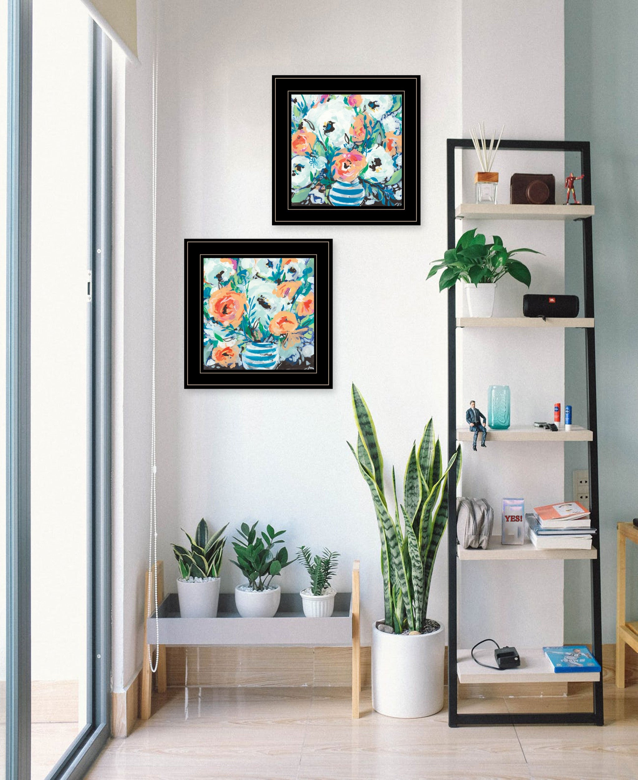 Set Of Two Fancy Floral 3 Black Framed Print Wall Art