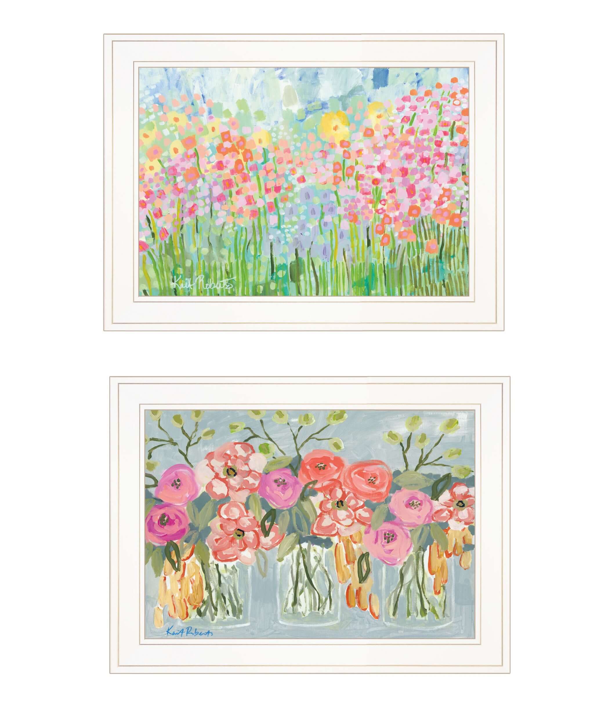 Set Of Two Garden Flowers II 2 White Framed Print Wall Art