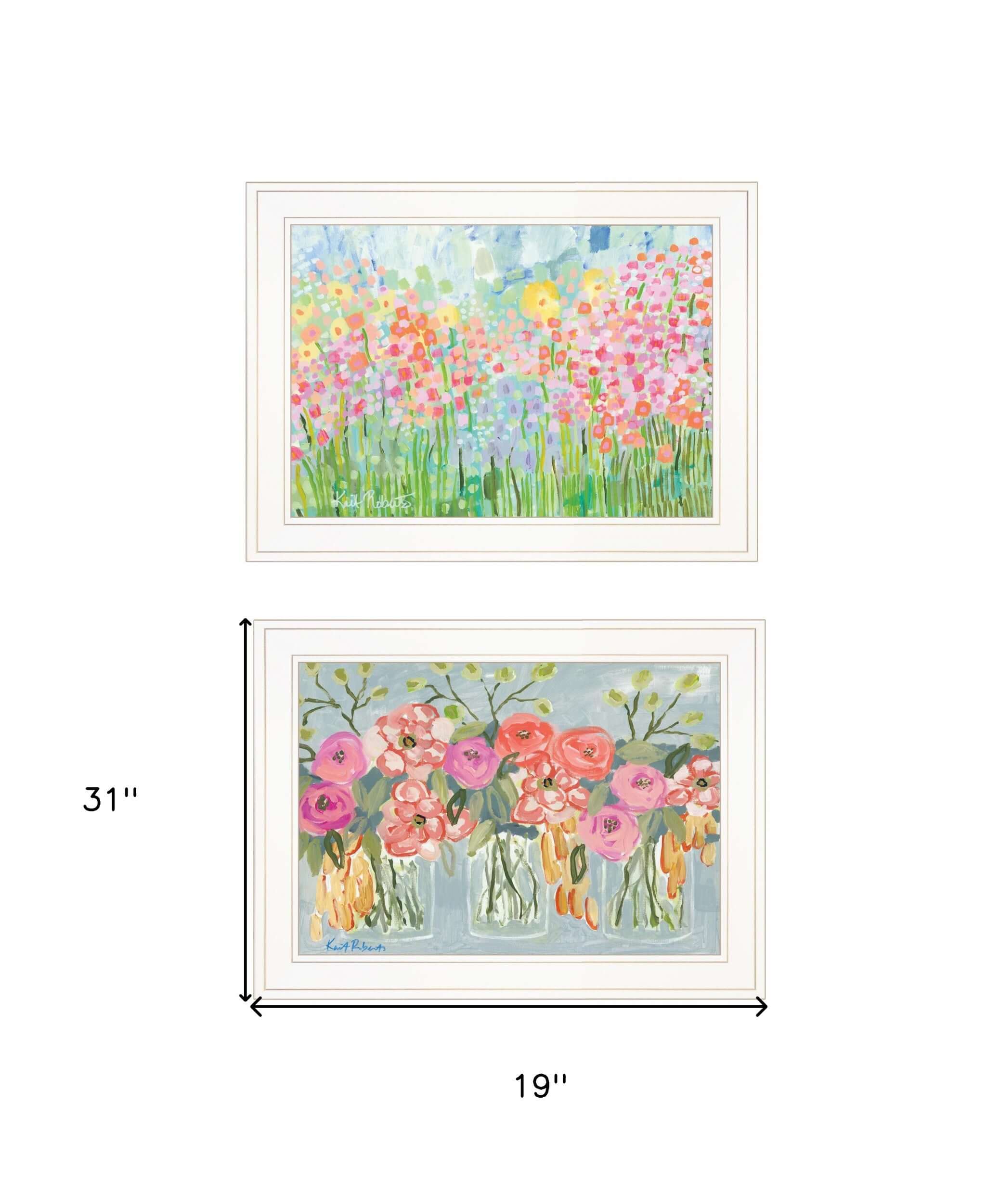 Set Of Two Garden Flowers II 2 White Framed Print Wall Art