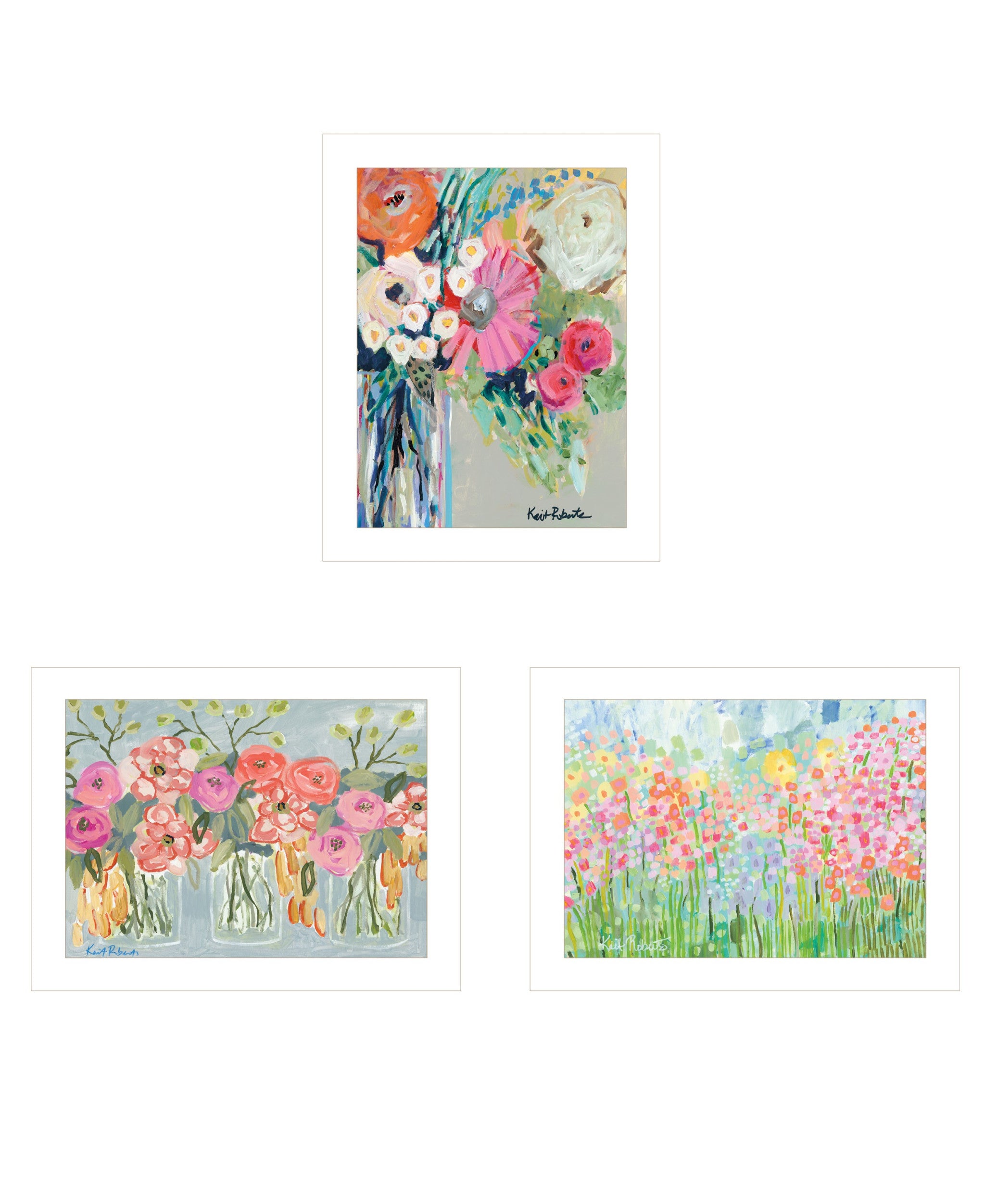 Set Of Three Garden Flowers White Framed Print Wall Art