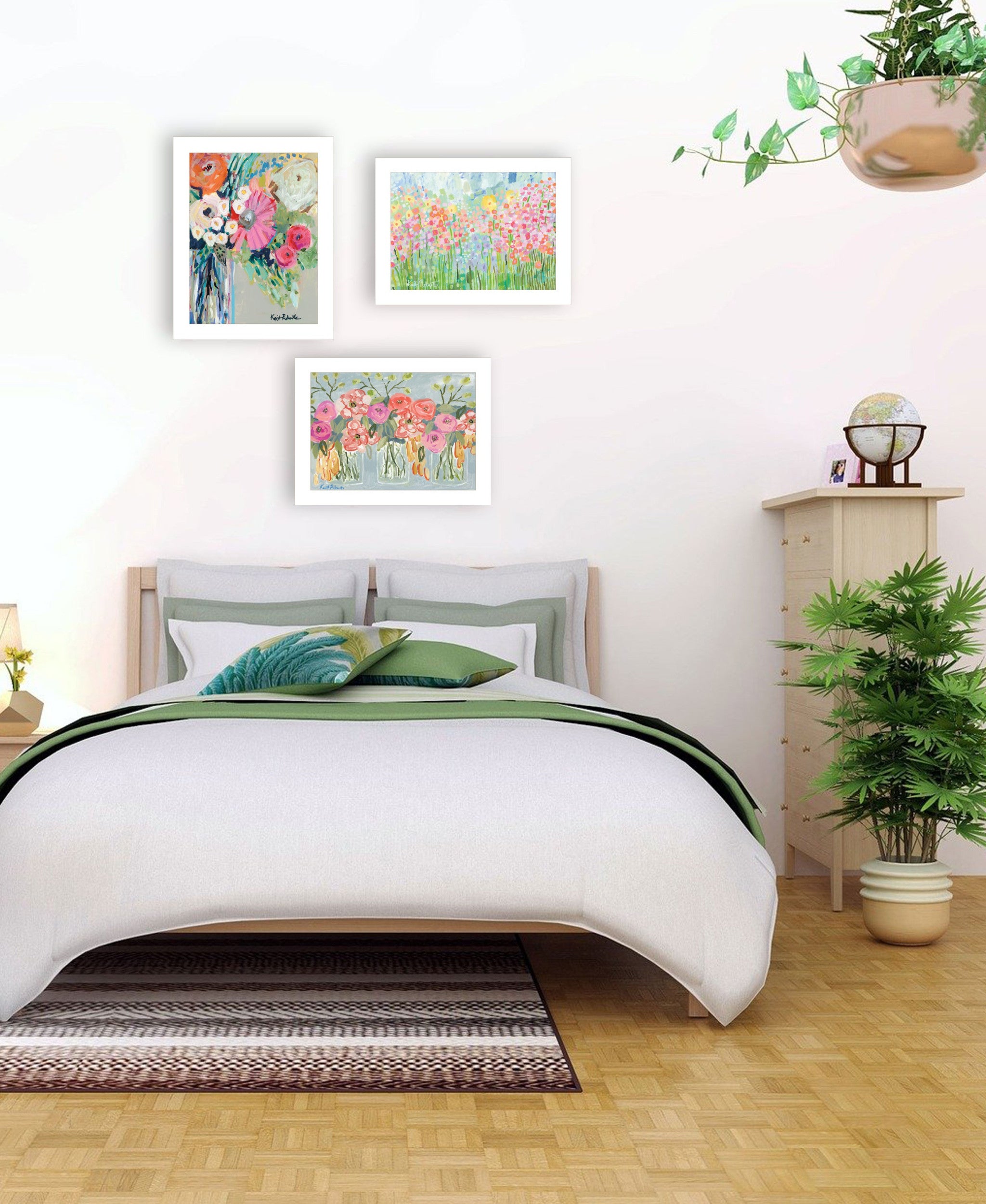 Set Of Three Garden Flowers White Framed Print Wall Art