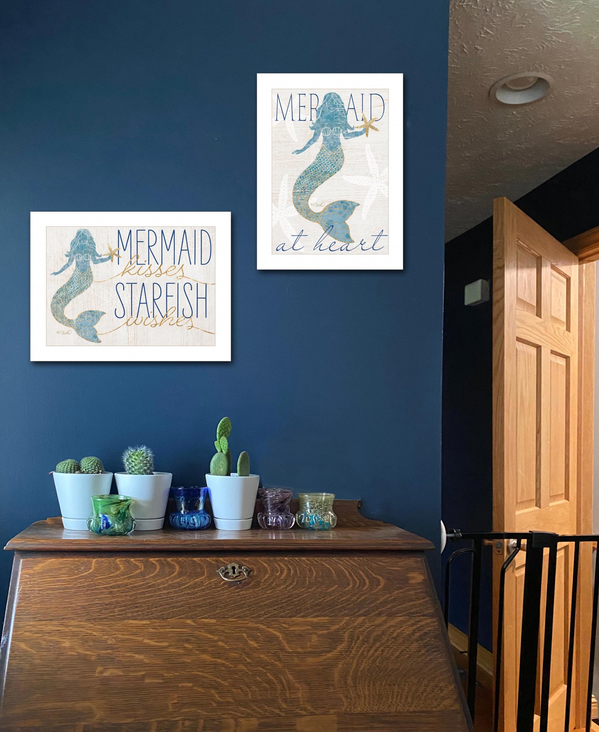 Set Of Two Two Mermaids 1 White Framed Print Wall Art