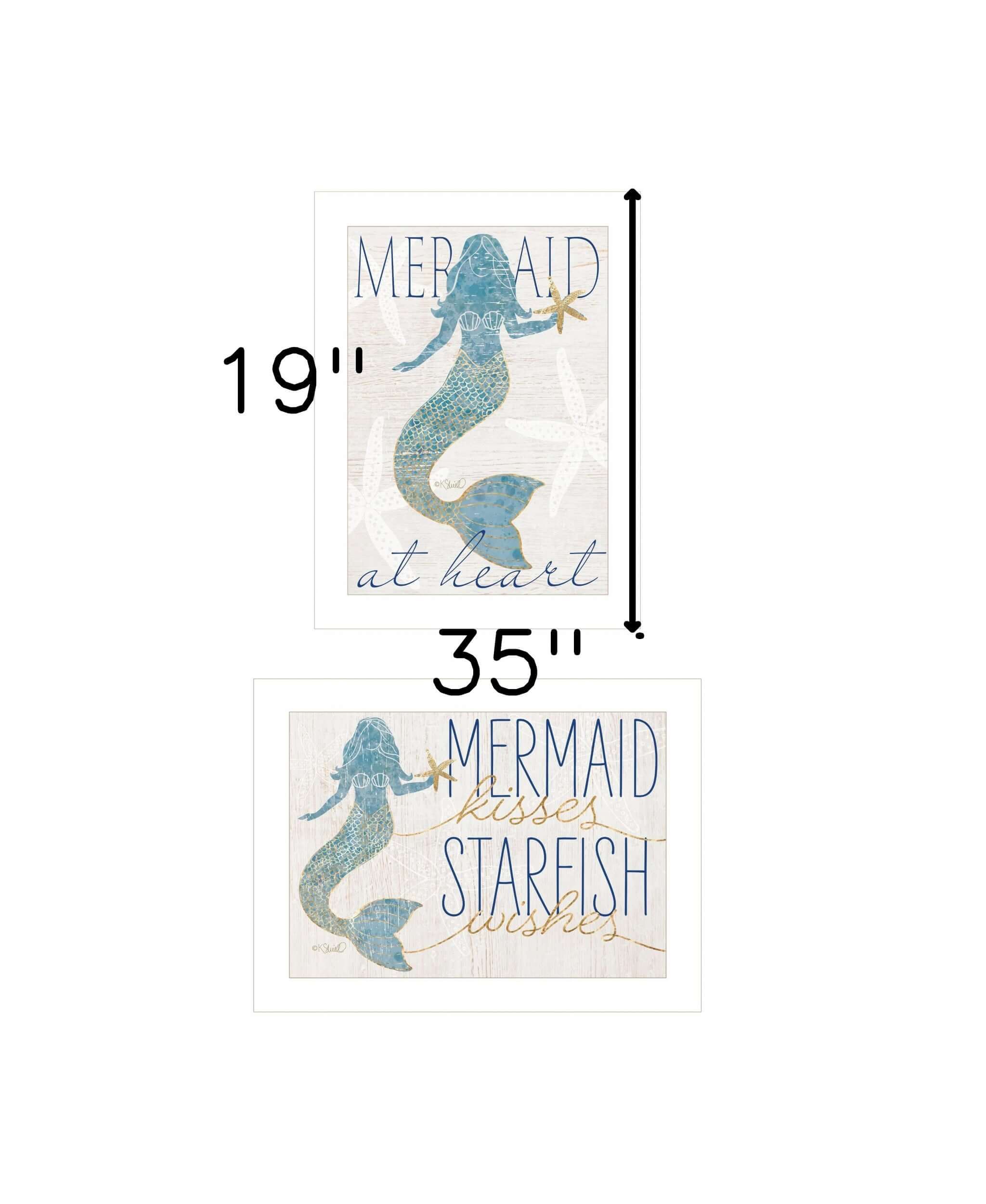 Set Of Two Two Mermaids 1 White Framed Print Wall Art