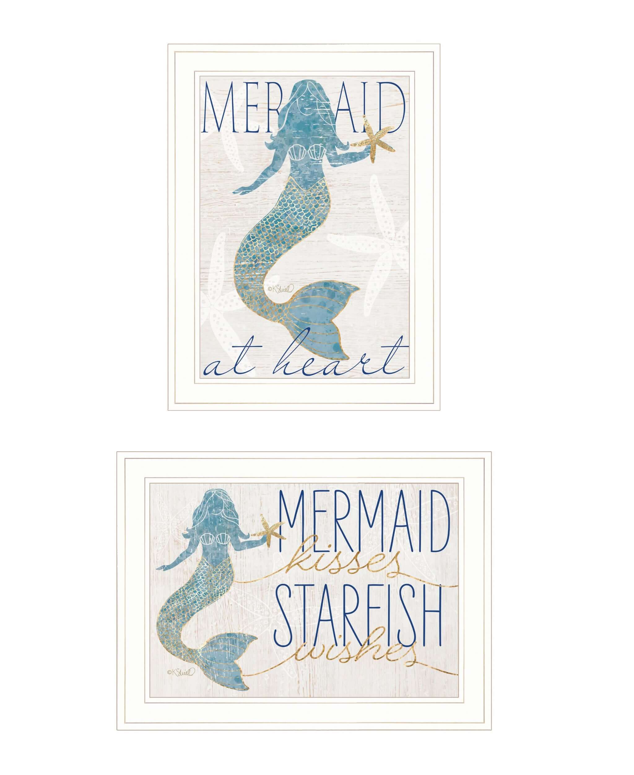 Set Of Two Two Mermaids 2 White Framed Print Wall Art