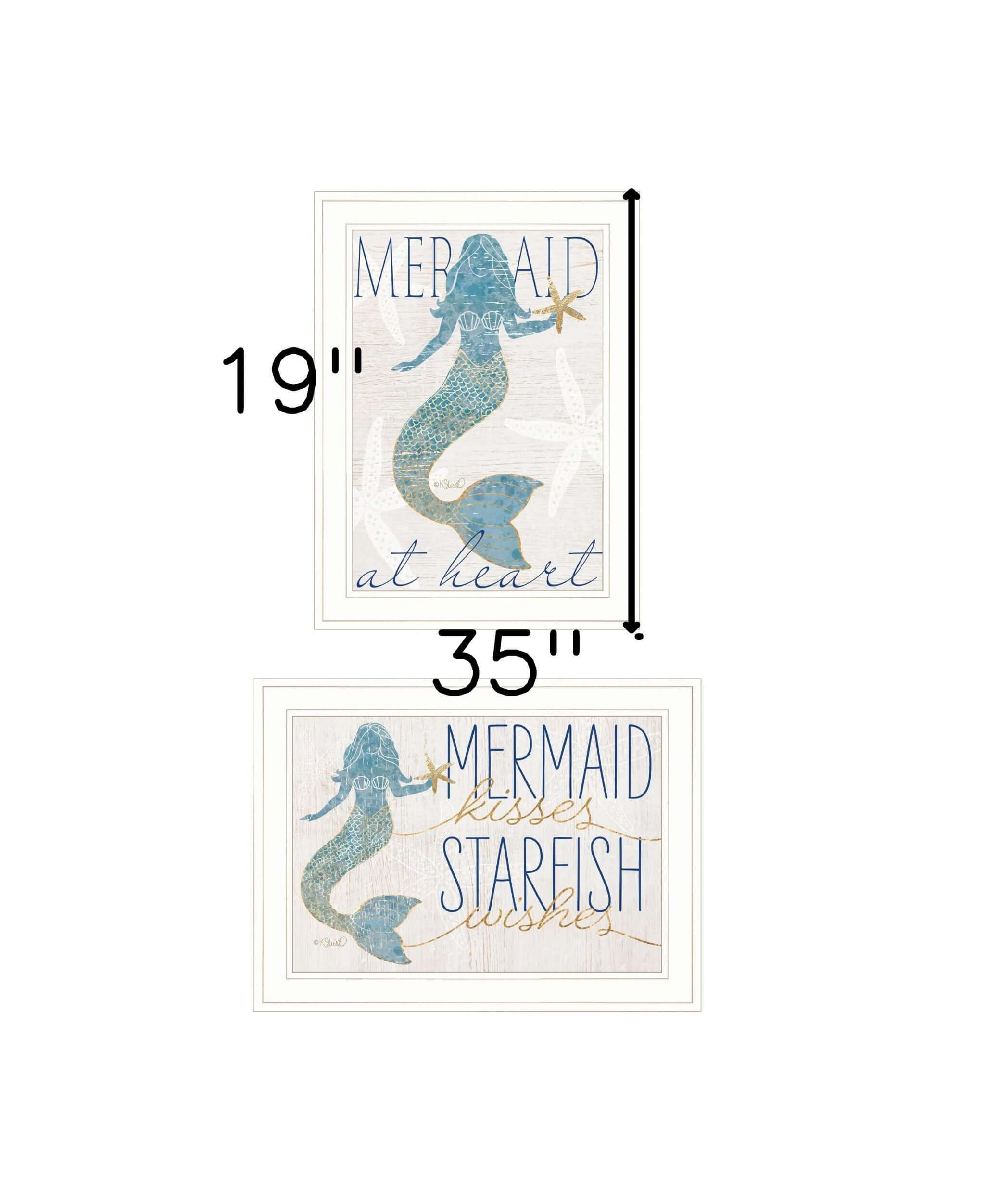 Set Of Two Two Mermaids 2 White Framed Print Wall Art