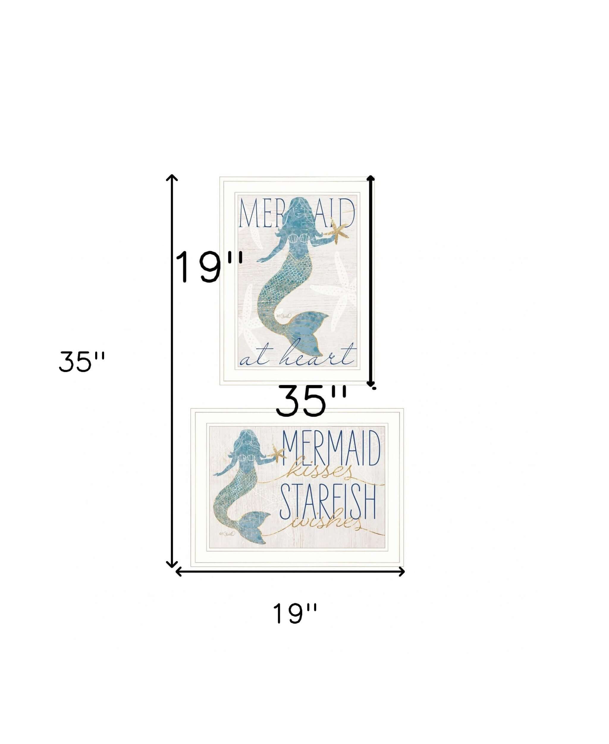 Set Of Two Two Mermaids 2 White Framed Print Wall Art