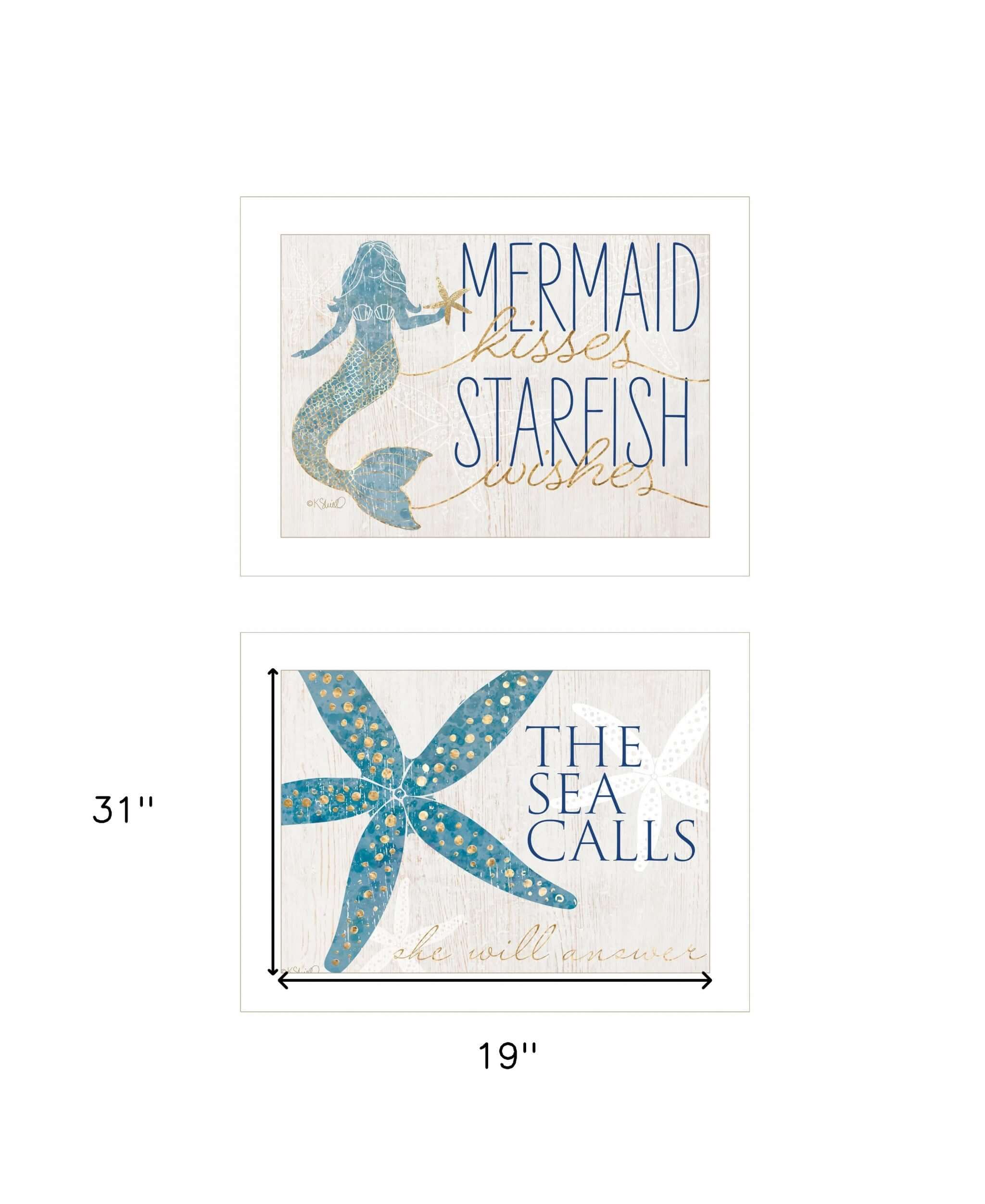 Set Of Two Mermaid Kisses Starfish Wishes 1 White Framed Print Wall Art