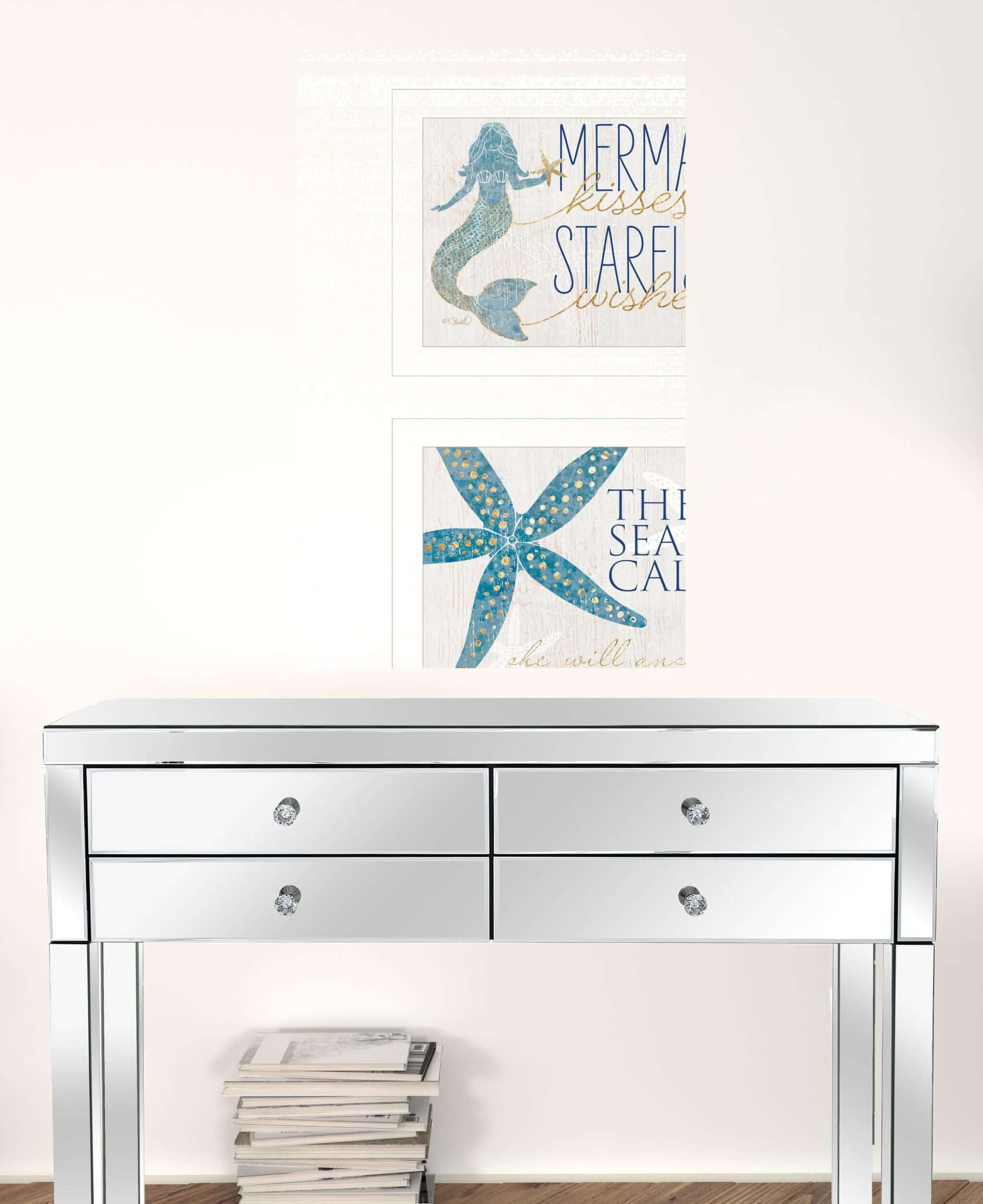 Set Of Two Mermaid Kisses Starfish Wishes 1 White Framed Print Wall Art