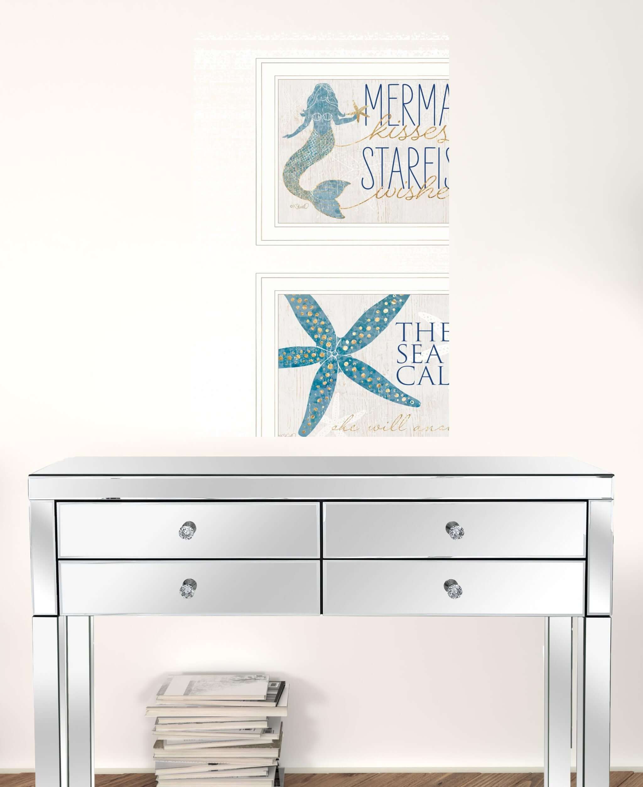 Set Of Two Mermaid Kisses Starfish Wishes 2 White Framed Print Wall Art