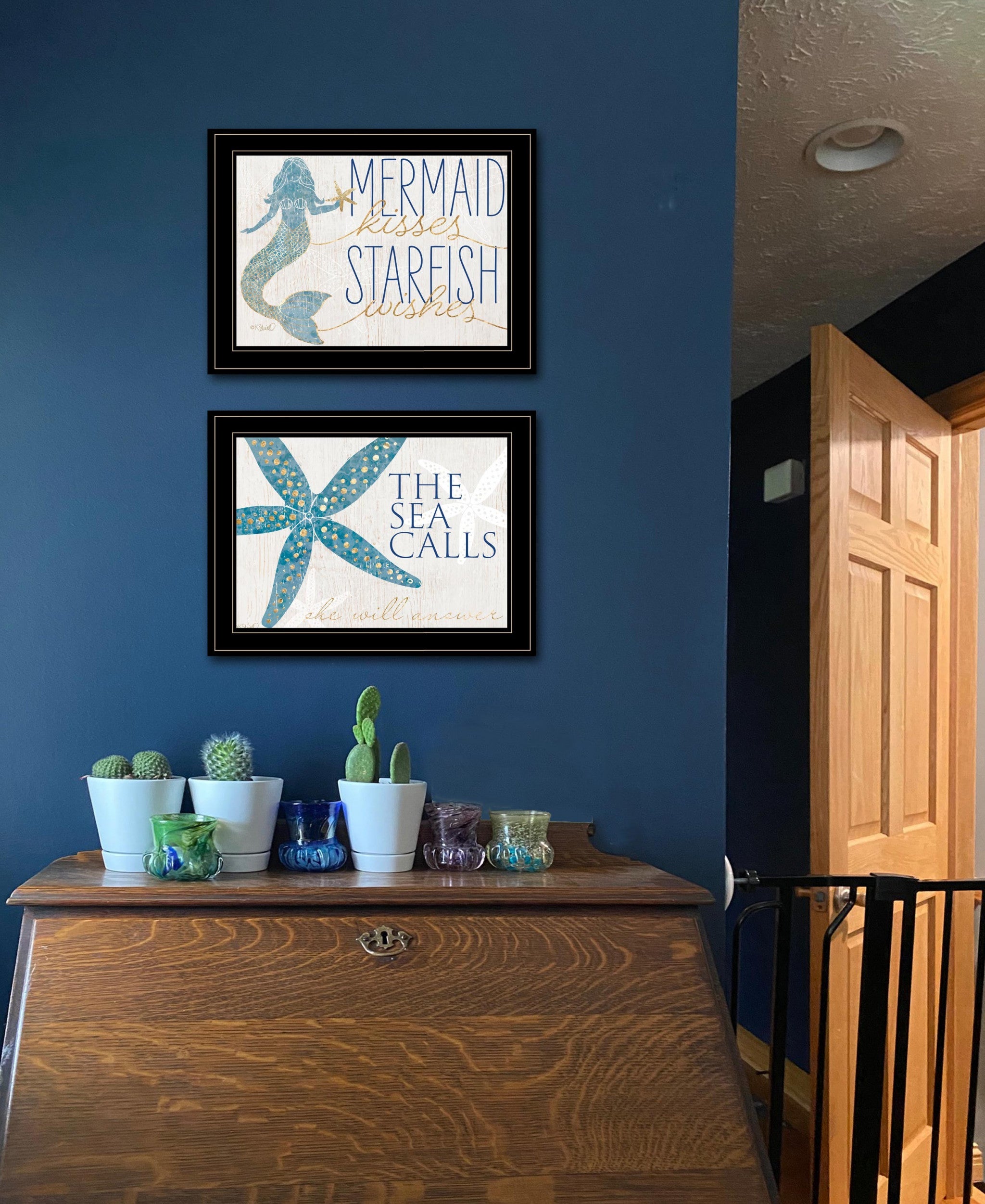 Set Of Two Mermaid Kisses Starfish Wishes 3 Black Framed Print Wall Art