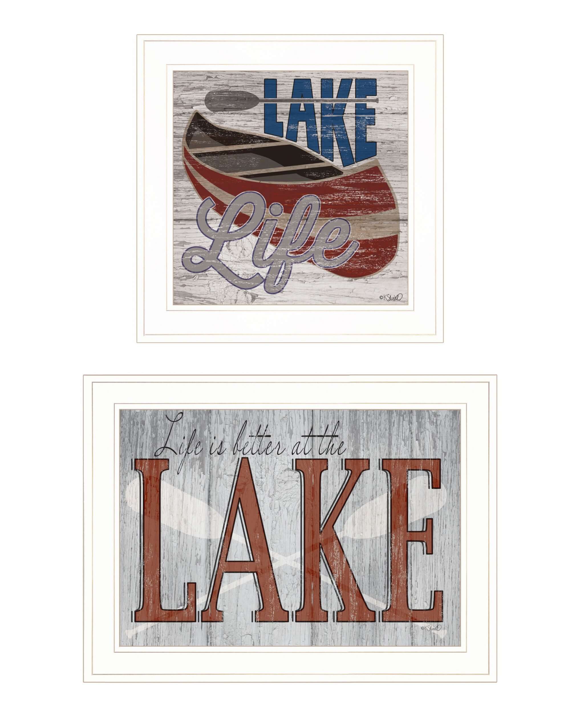 Set Of Two Lake Life Is Better 1 White Framed Print Wall Art