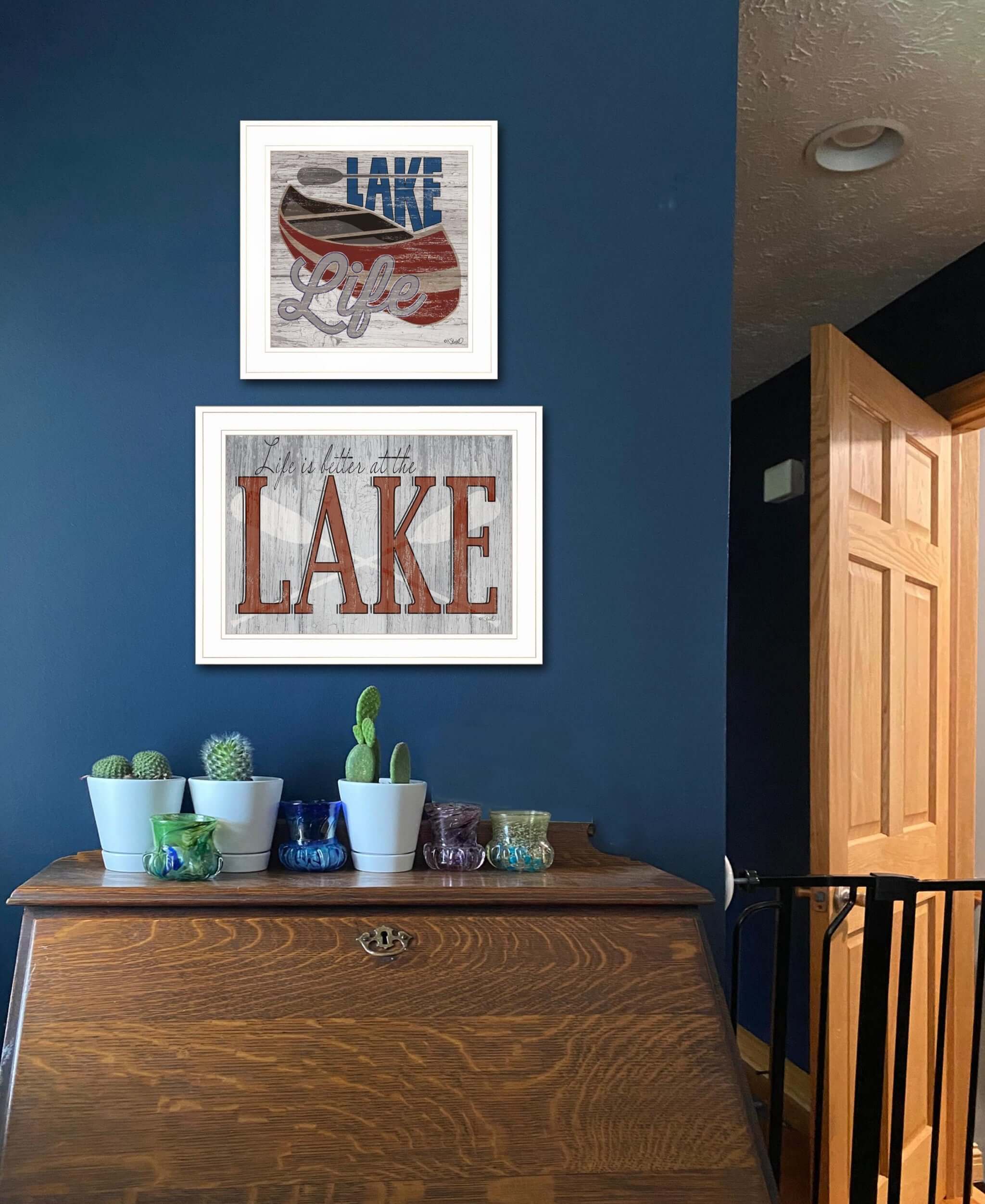 Set Of Two Lake Life Is Better 1 White Framed Print Wall Art