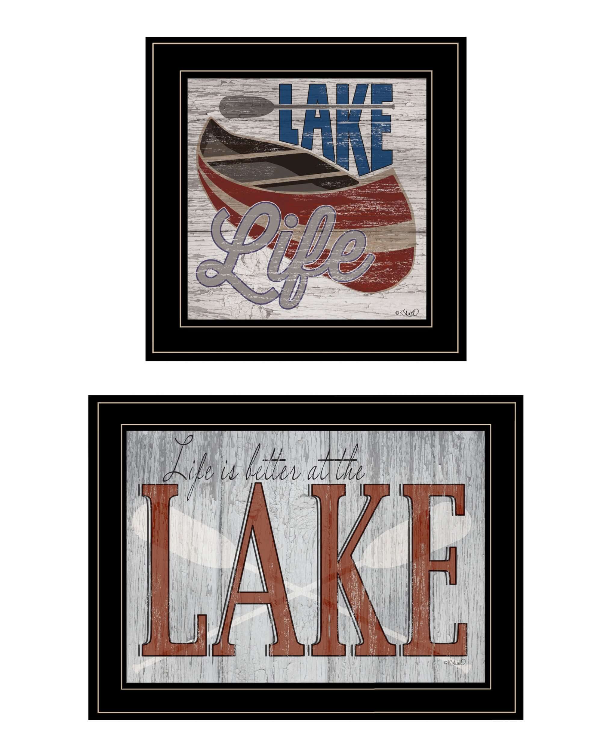 Set Of Two Lake Life Is Better 2 Black Framed Print Wall Art