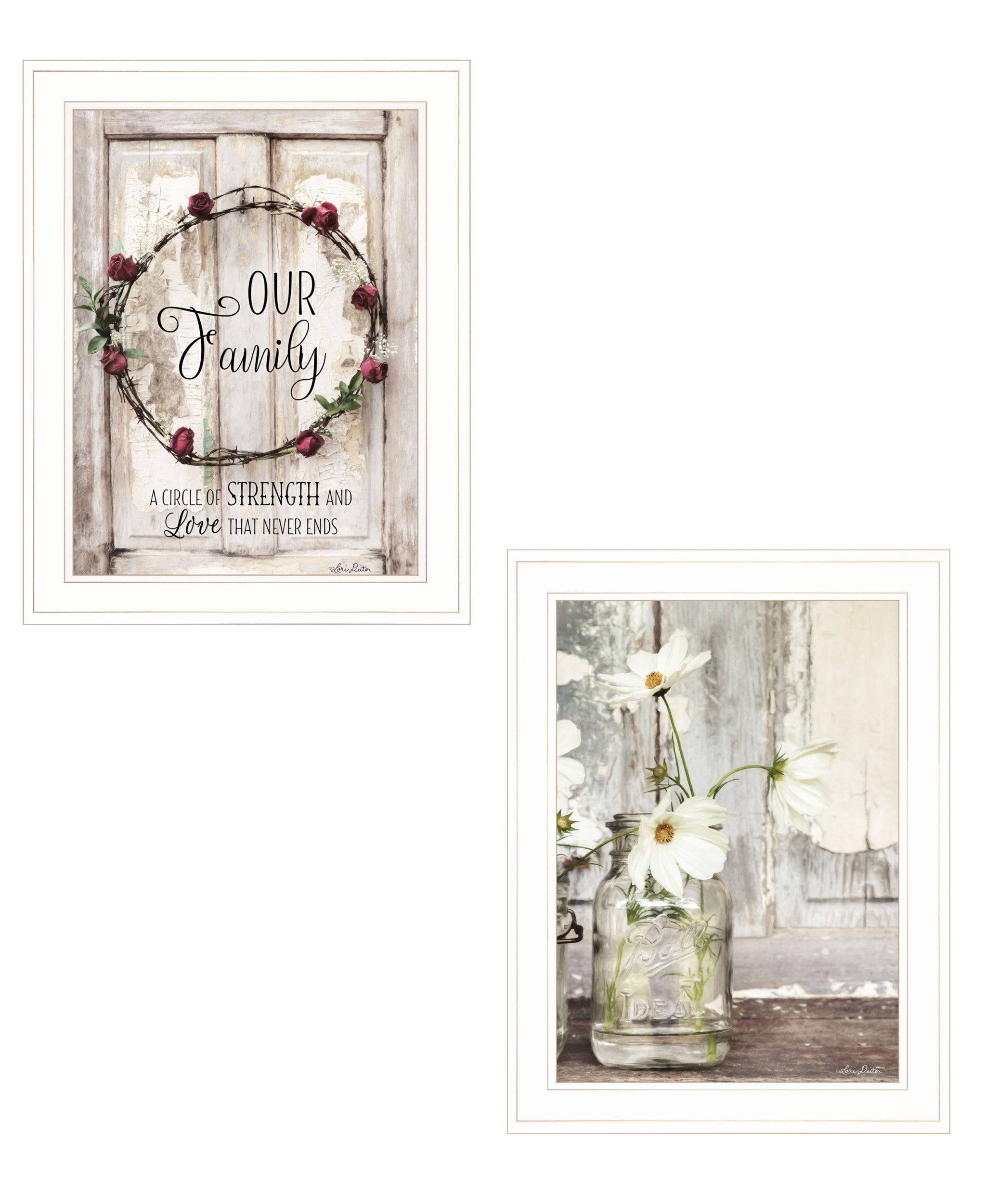 Set Of Two Our Family Blossoms White Framed Print Wall Art